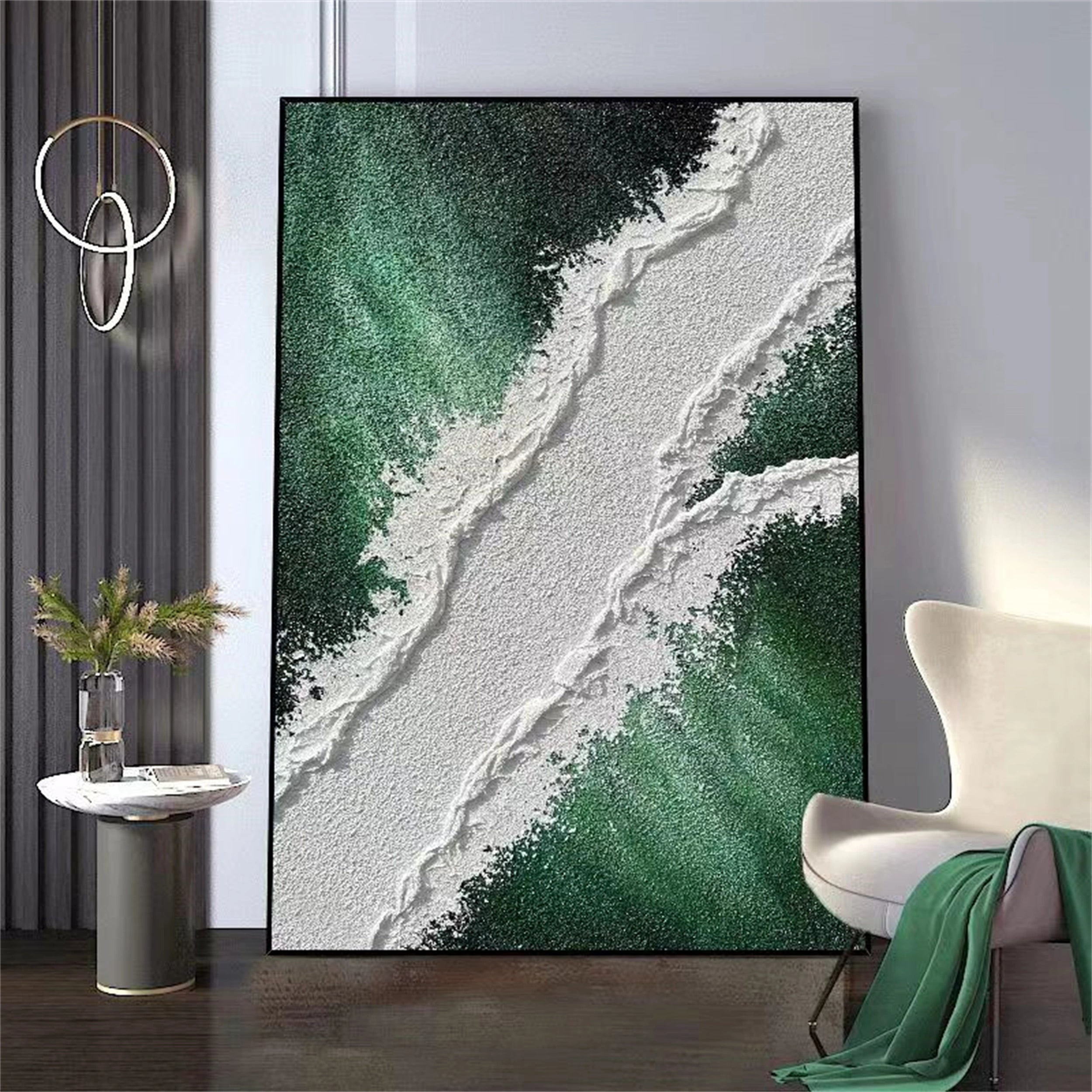 Luxury 3D Textured Abstract Art | Hand-Painted Green Masterpiece for Modern Homes