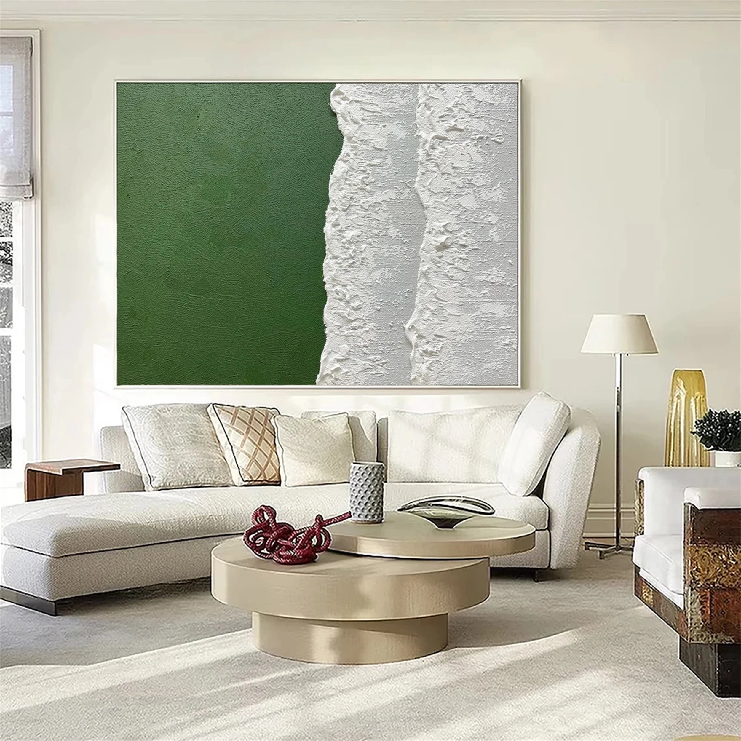 Verdant Shore – Minimalist Green Ocean  Textured Abstract Canvas #JJ 260