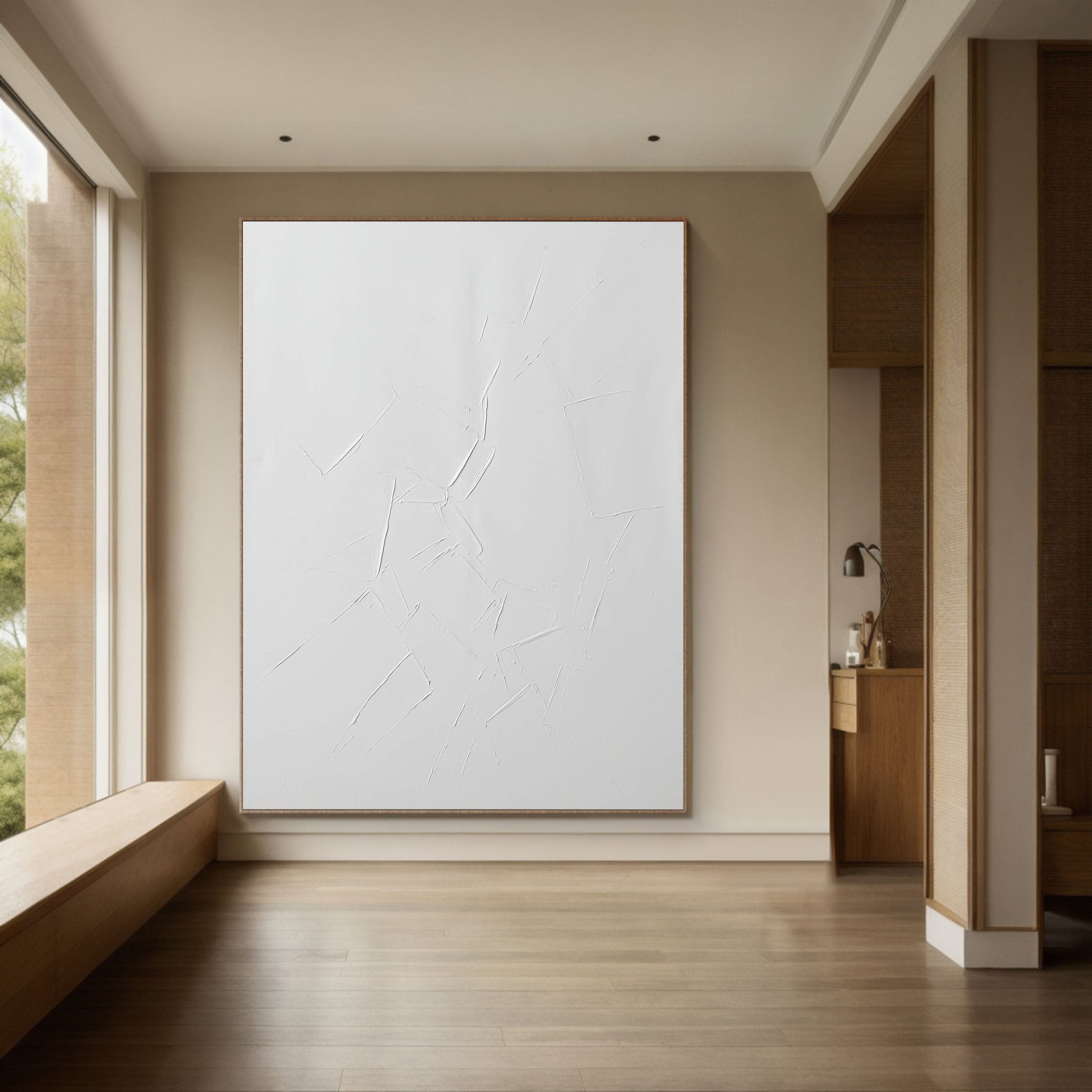 Large Minimalist White Textured Abstract Wall Art #TC 125
