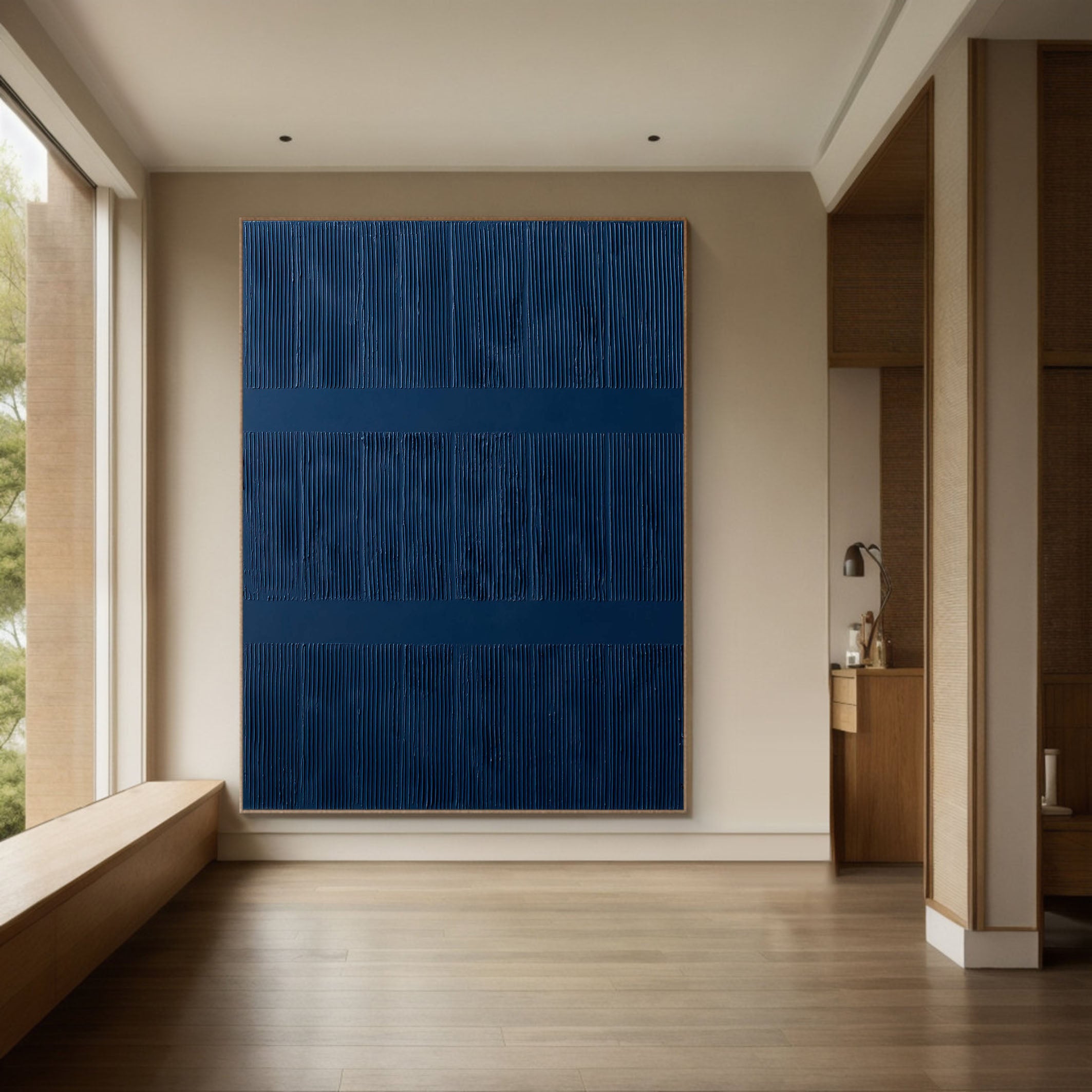Large Blue Textured Abstract Wall Art #TC 115