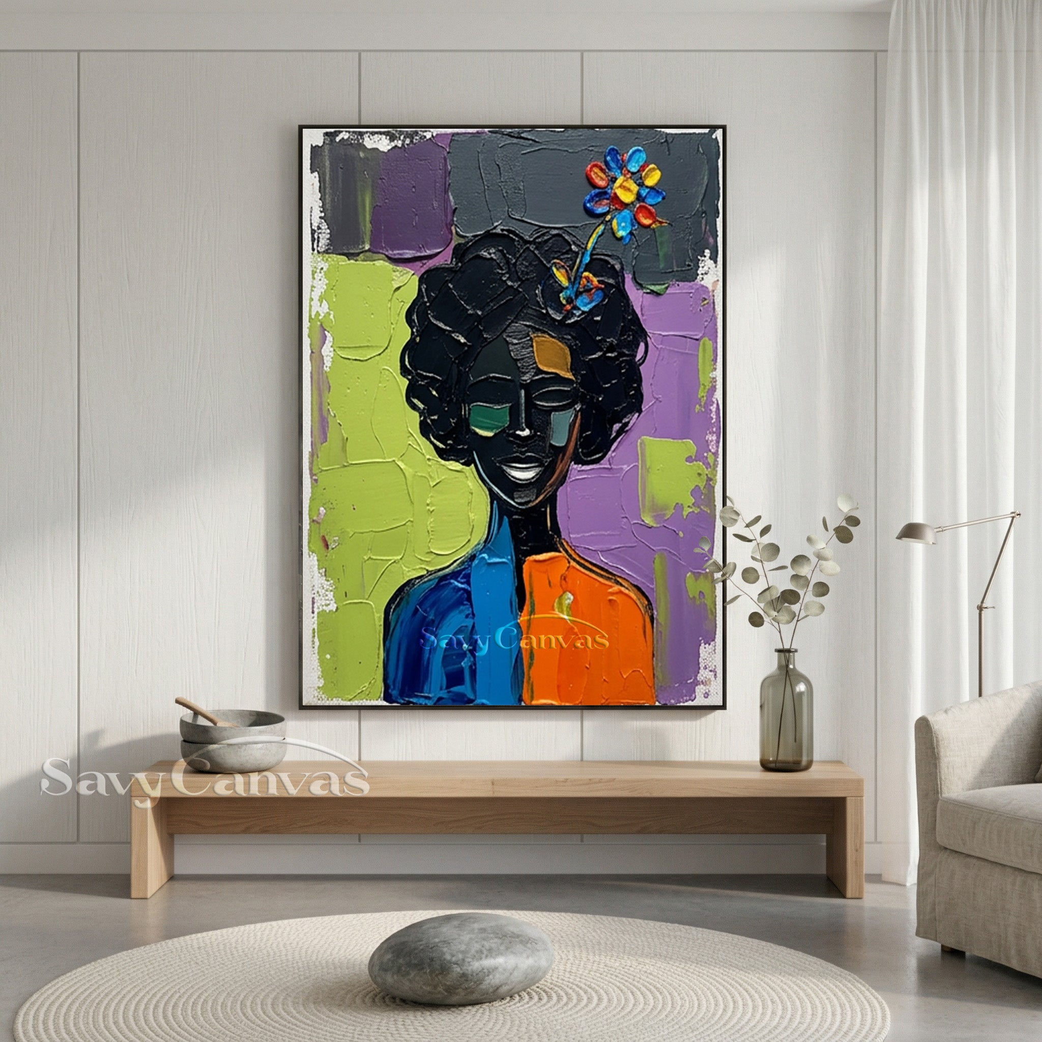 Textured Abstract Portrait Canvas | Bold Impasto Wall Art #AA 533
