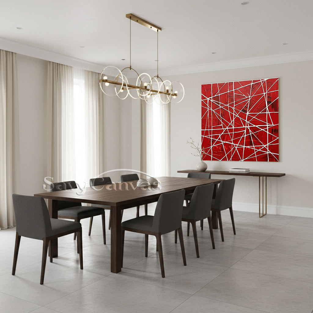 Bold Red Geometric Abstract Painting | Hand-Painted Textured Art #JJ 457