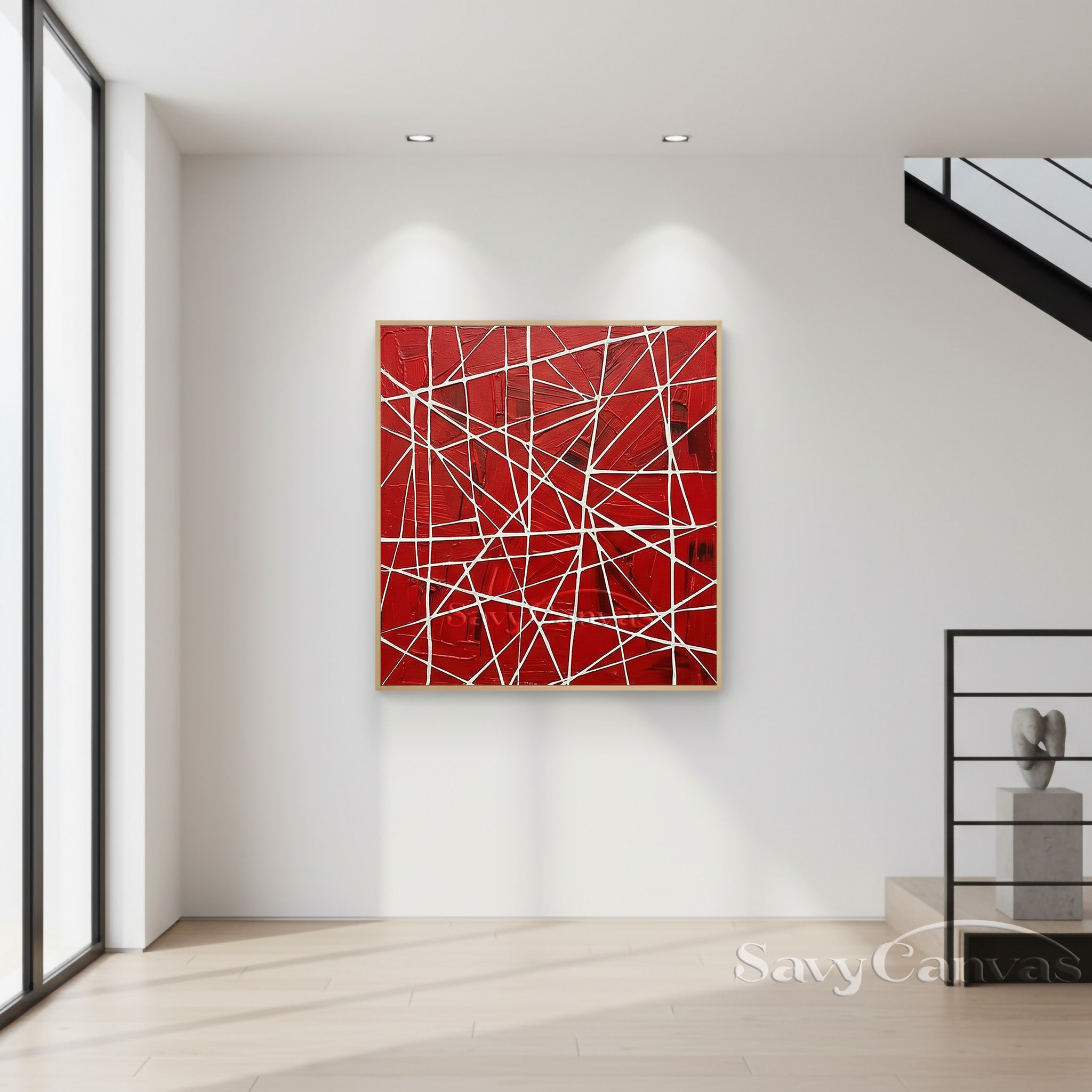 Bold Red Geometric Abstract Painting | Hand-Painted Textured Art #JJ 457