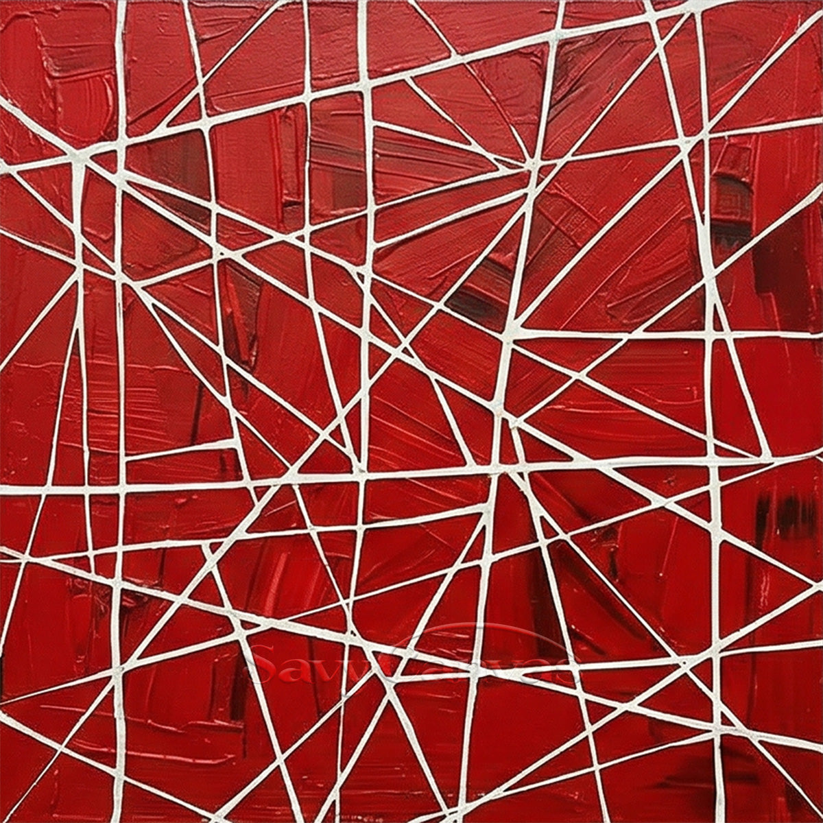 Bold Red Geometric Abstract Painting | Hand-Painted Textured Art #JJ 457