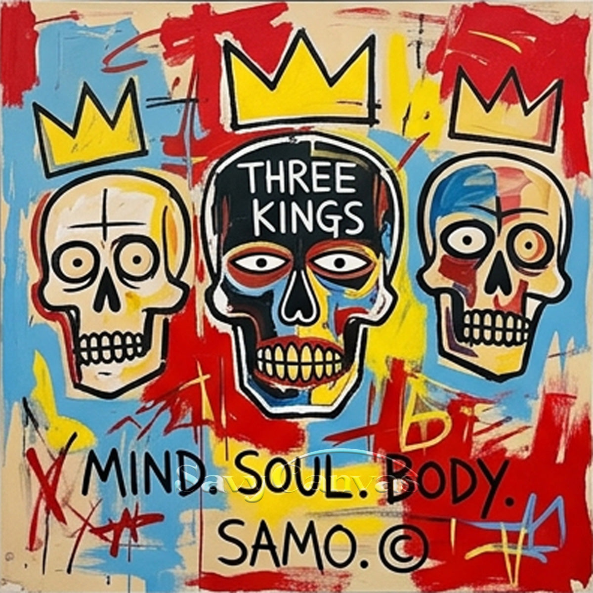 Basquiat Style "Three Kings" Art | Neo-Expressionism