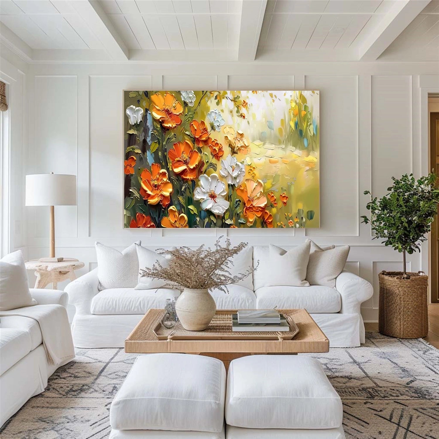 Textured Orange & White Flower Art | Original Impasto Painting #JJ 299