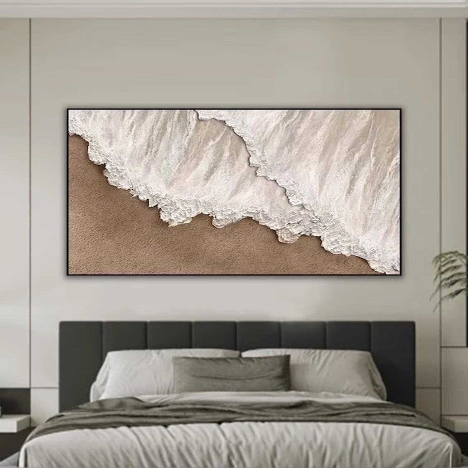 Beige White Textured Beach Abstract Art - Modern Coastal Inspired Decor