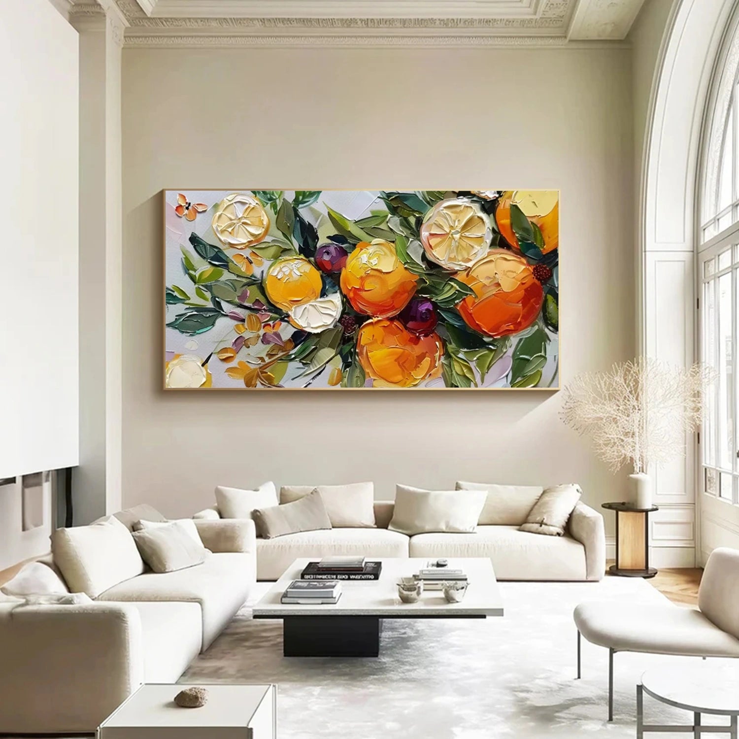 Large Abstract Fruit & Leaf Canvas | Vibrant Kitchen Wall Art #JJ 314