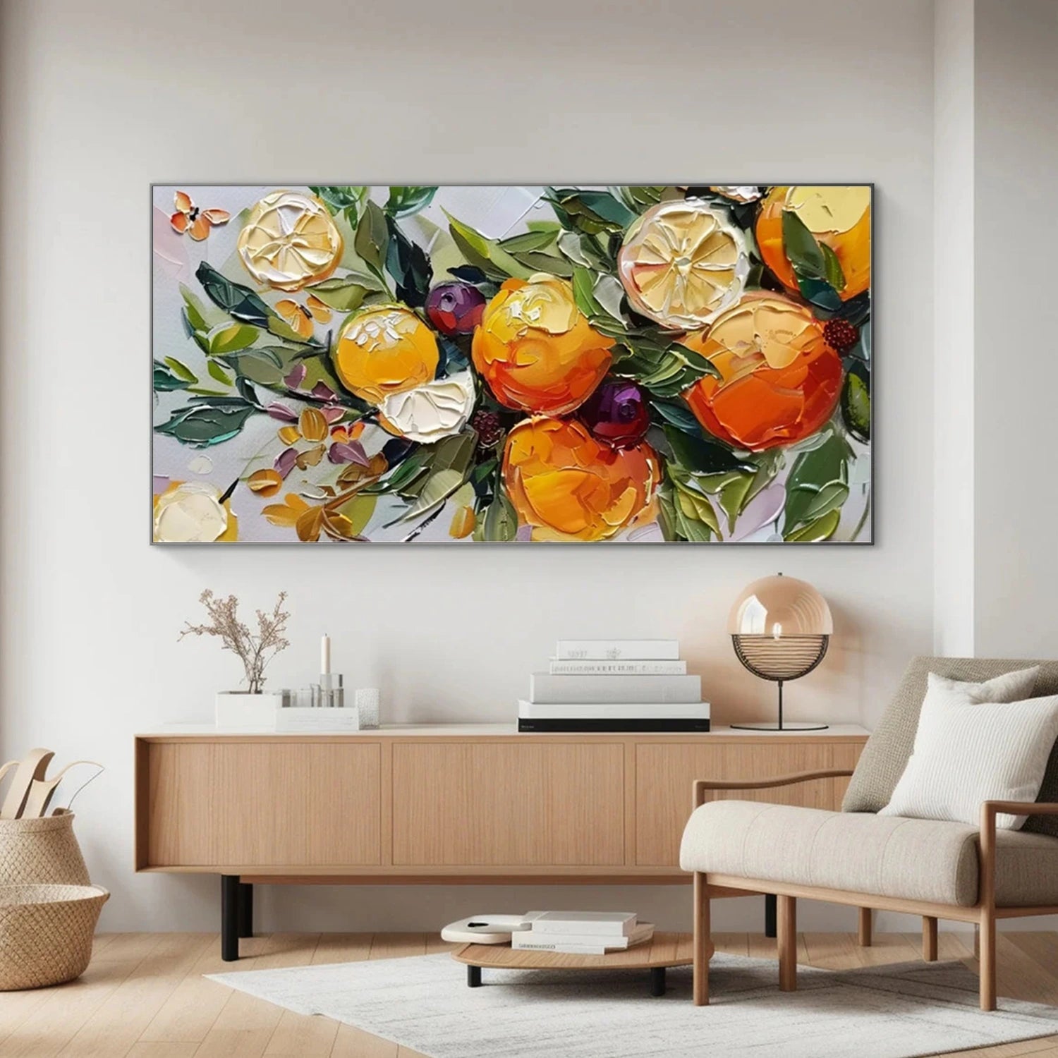 Large Abstract Fruit & Leaf Canvas | Vibrant Kitchen Wall Art #JJ 314