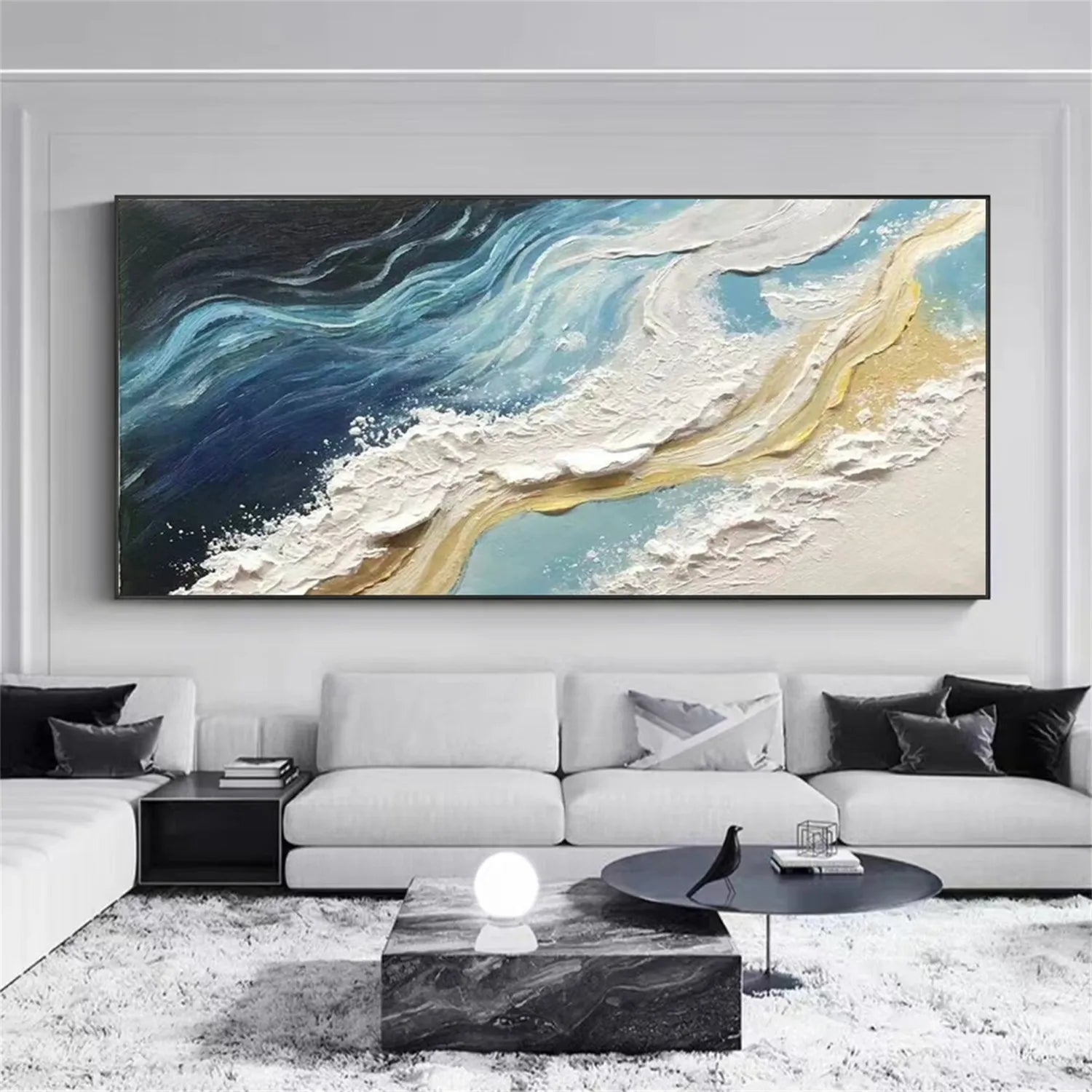 Premium Hand - Crafted Abstract Ocean Wave Artwork for Wall Display #JJ 171