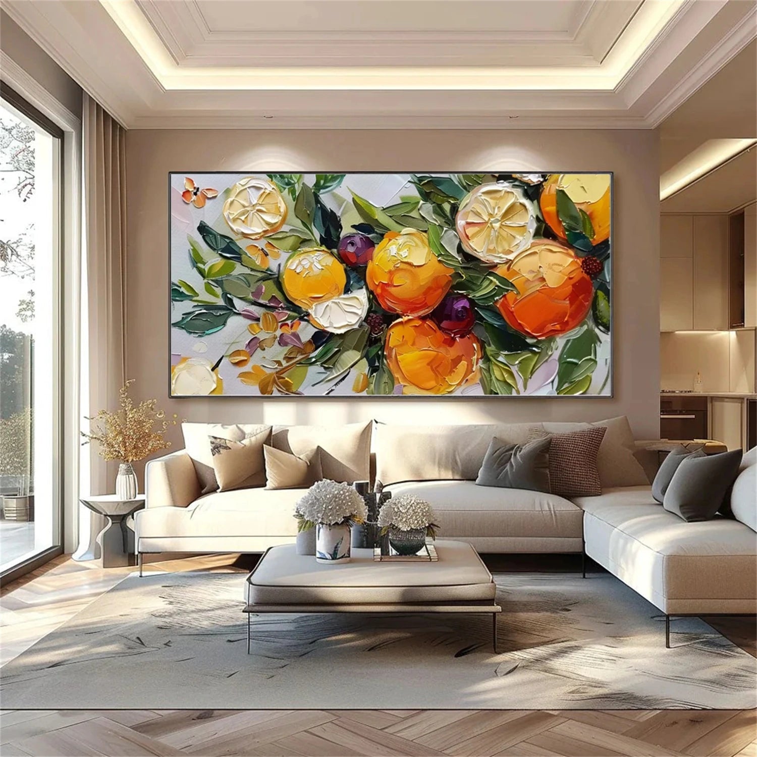 Large Abstract Fruit & Leaf Canvas | Vibrant Kitchen Wall Art #JJ 314