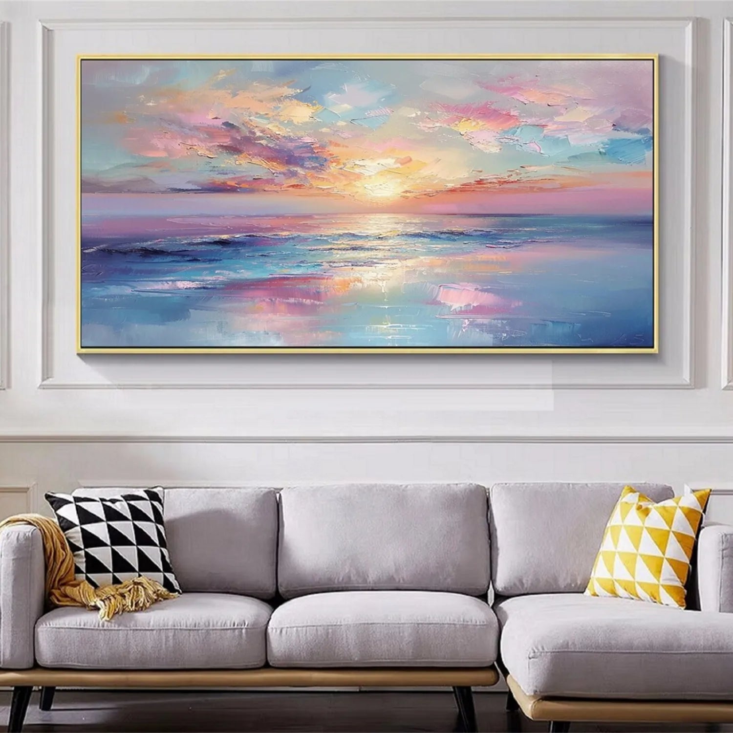 Vibrant Sunset Canvas: Abstract Ocean Art for Room Decor #ZZ 044