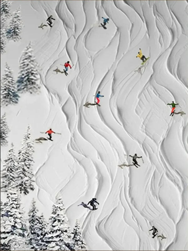 Textured Ski Slope Wall Art | Vertical 3D Snow Mountain Painting #ZZ 128