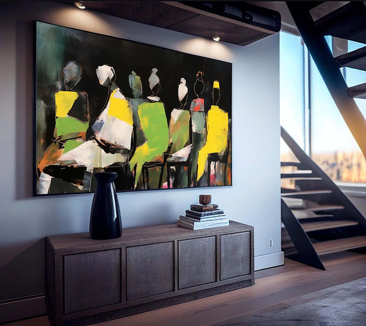 Color Block People Art – Large Modern Abstract Group Portrait Wall Art