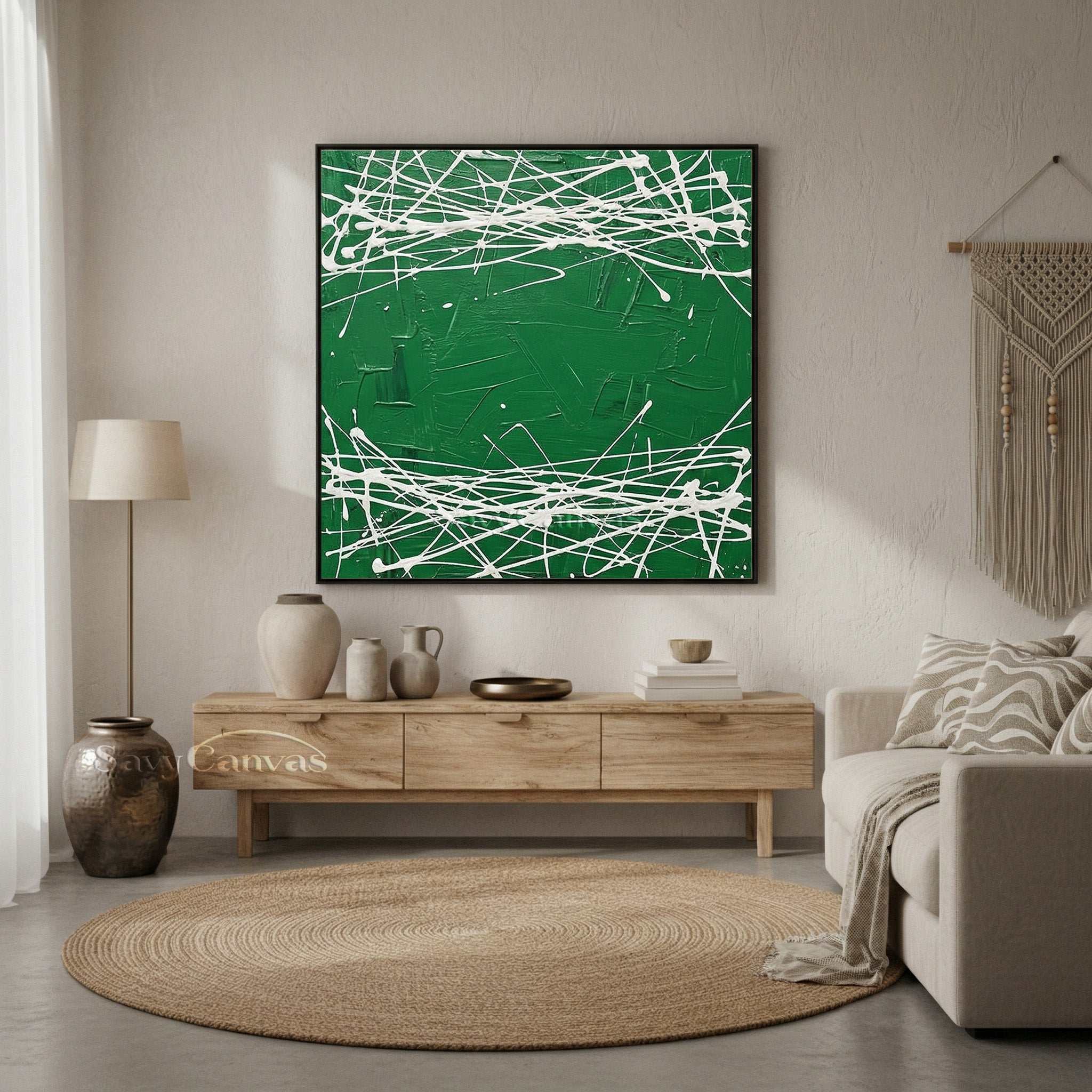 Forest Green Abstract Drip Painting | Original Hand-Painted Canvas #JJ 458