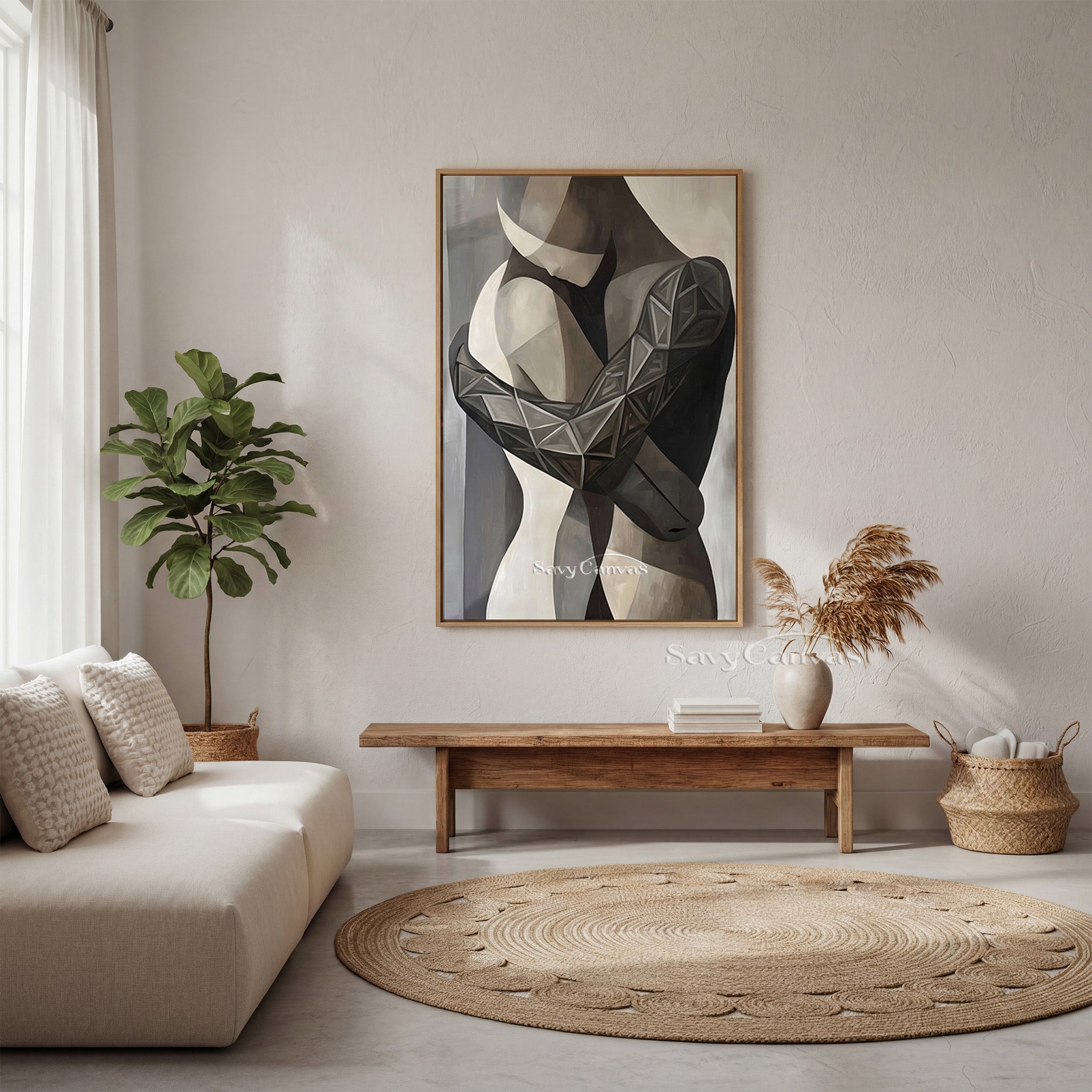 Modern Abstract Embrace Oil Painting | Geometric Couple Wall Art #SS 143