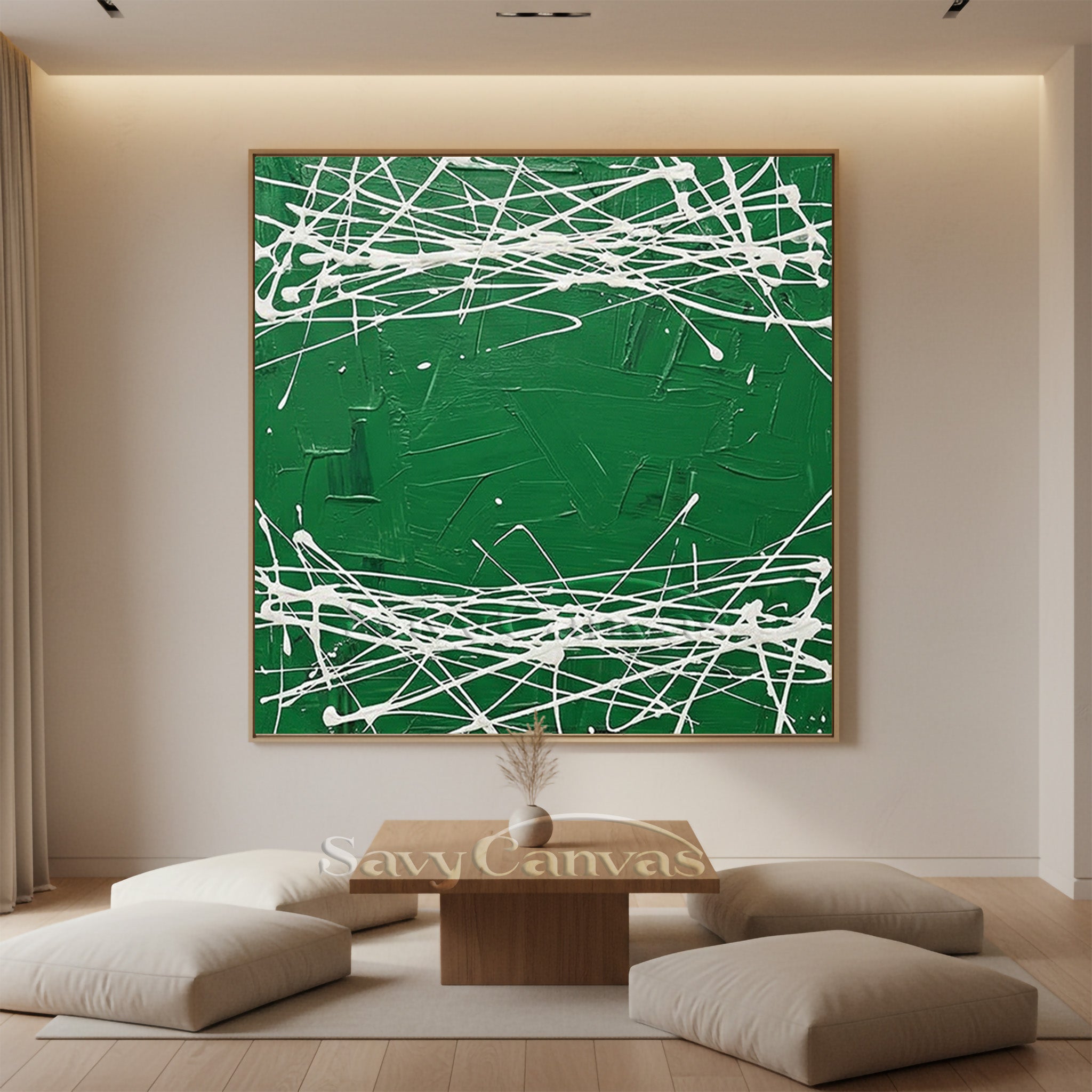 Forest Green Abstract Drip Painting | Original Hand-Painted Canvas #JJ 458