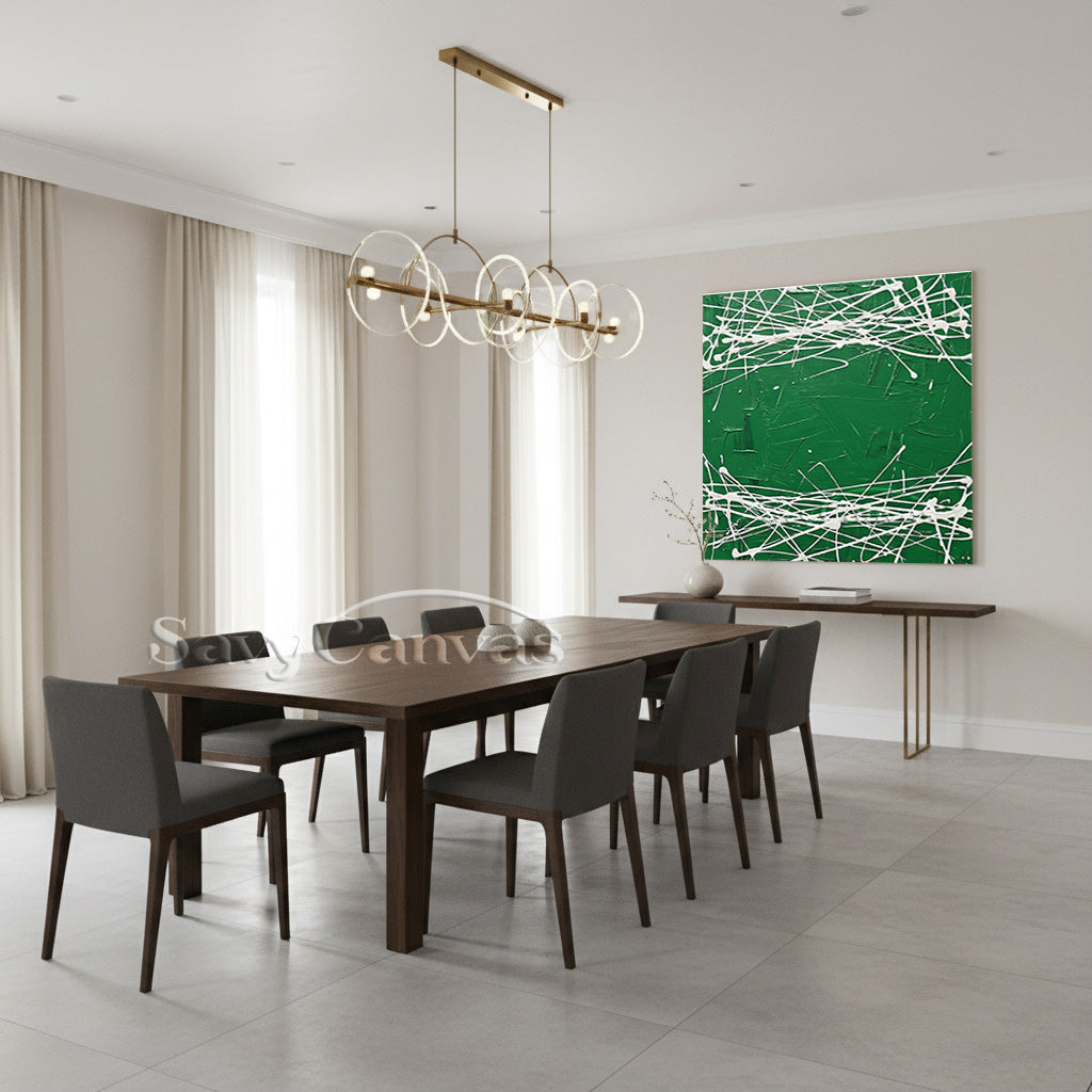 Forest Green Abstract Drip Painting | Original Hand-Painted Canvas #JJ 458