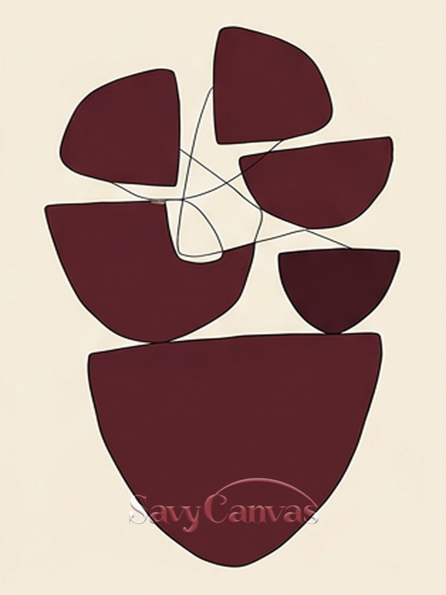 Deconstructed Shapes Art | Burgundy & Cream Print