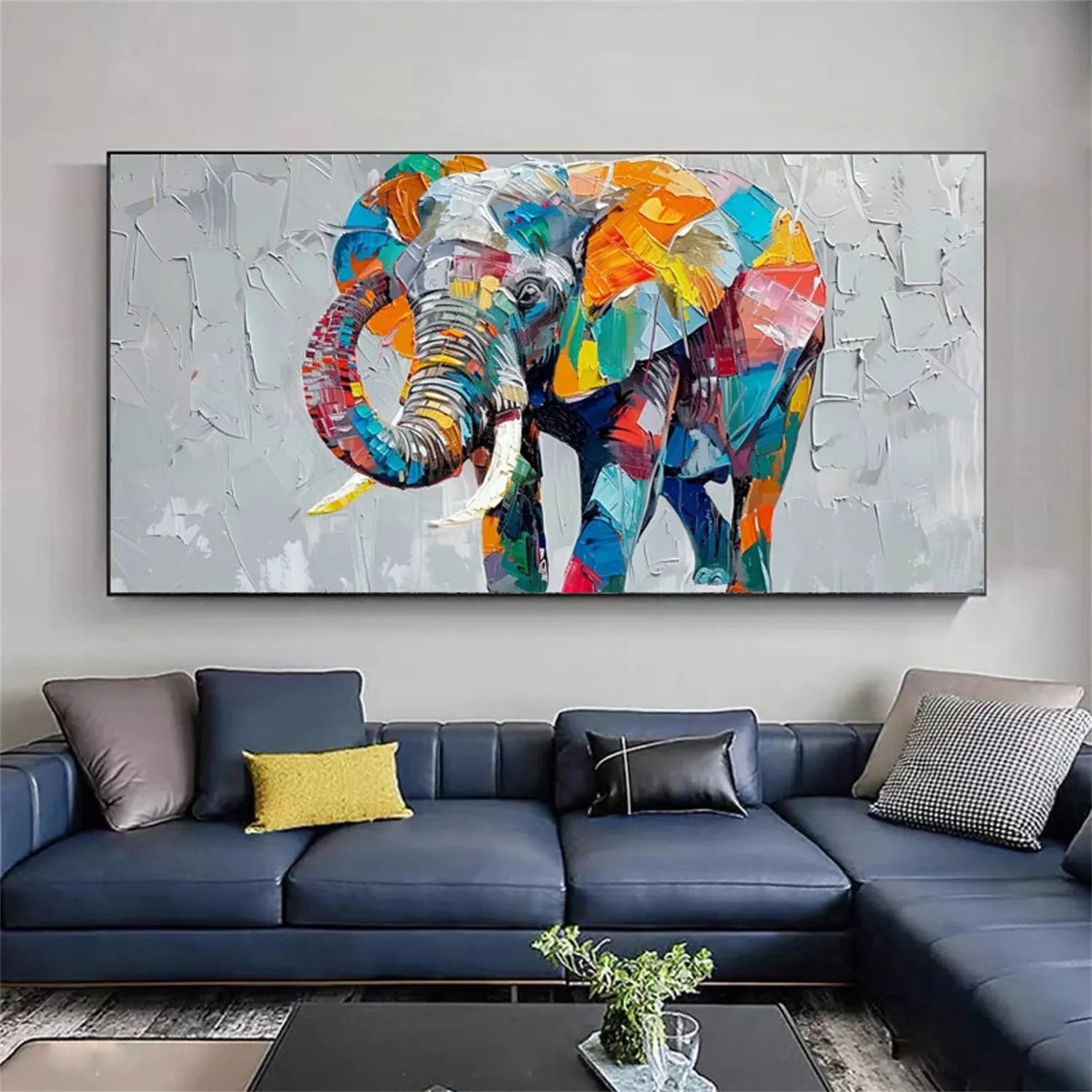 Contemporary Animal Artwork | Large Vertical Colorful Elephant Painting
