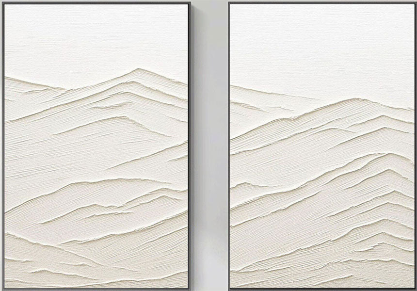 Plaster Texture Wall Art Set of 2 | Large Neutral Mountain Paintings #ZZ 130