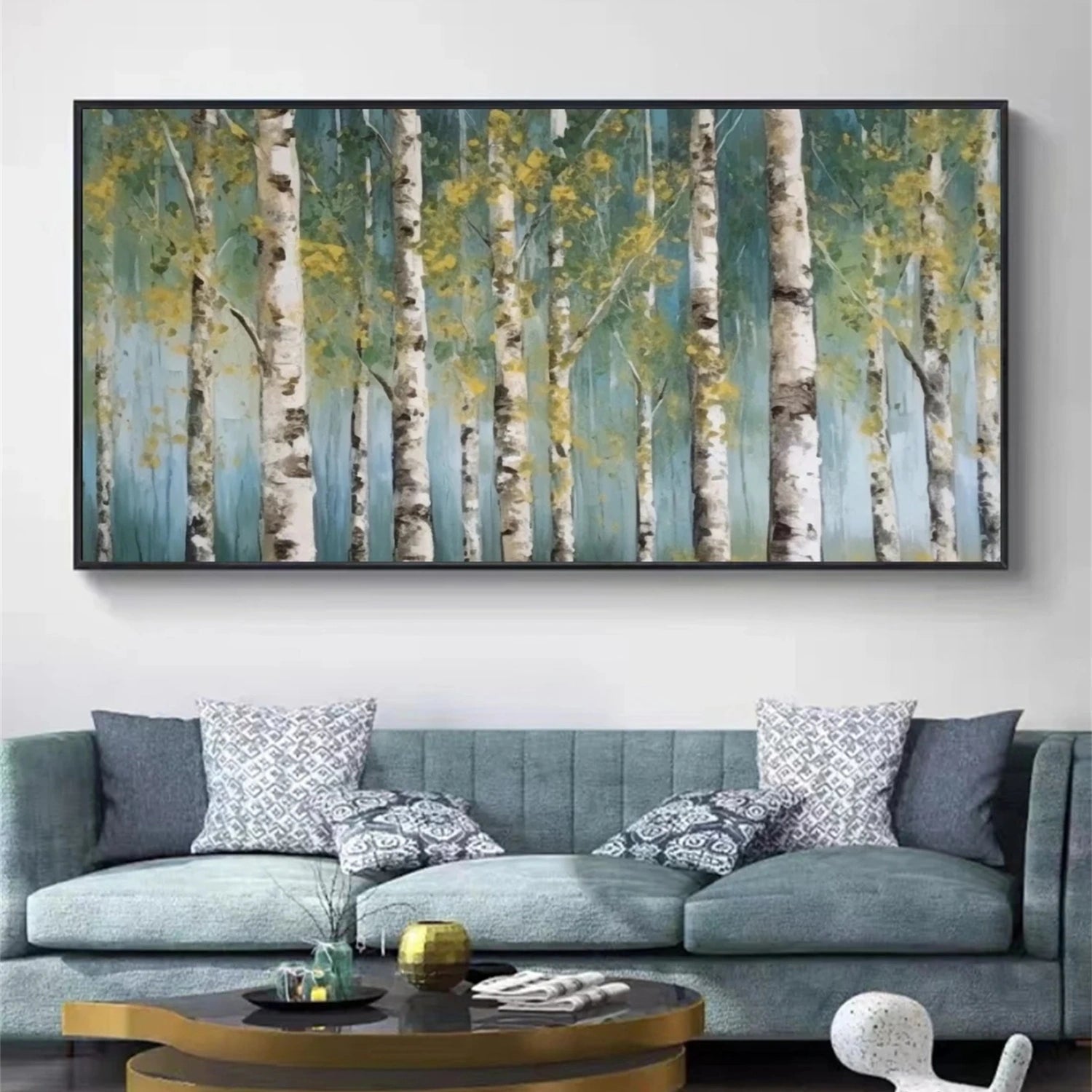Golden Aspen Forest Art | Birch Tree Landscape Painting Canvas