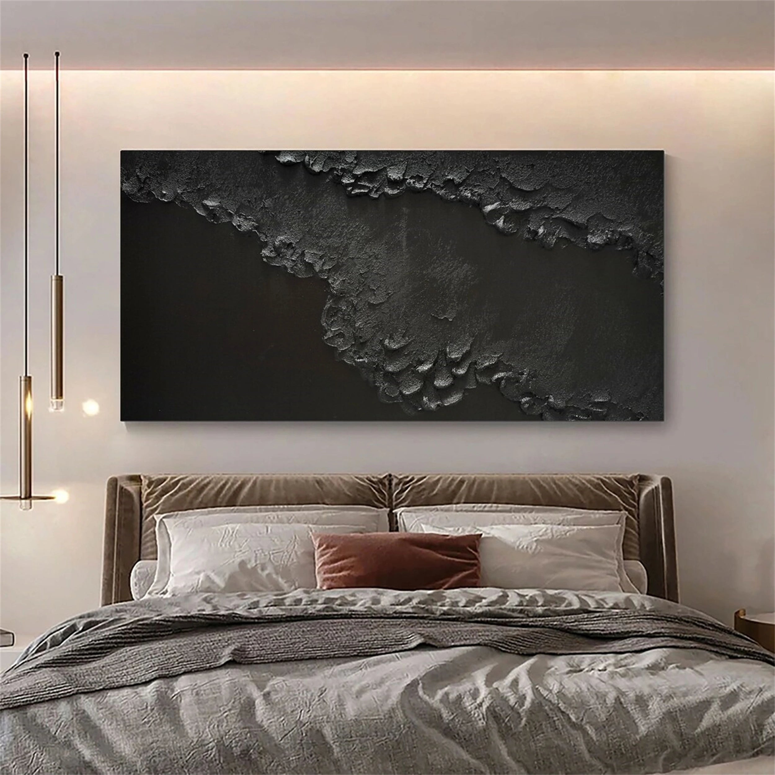 Deep Black Abstract Art for Walls