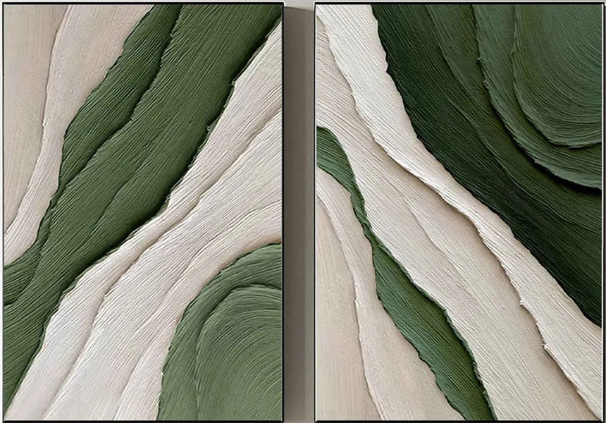 Large Green and White Textured Art | 2 Piece Abstract Paintings for Room Decor #ZZ 138