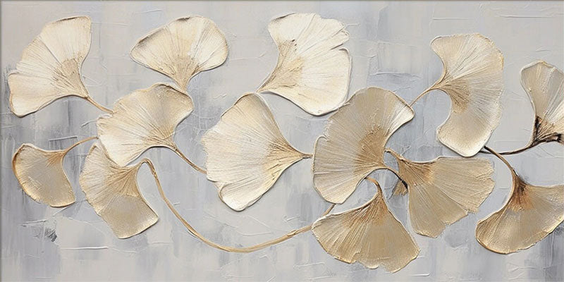 Large Abstract Leaf Artwork: Textured Ginkgo Painting for Living Room #ZZ 139
