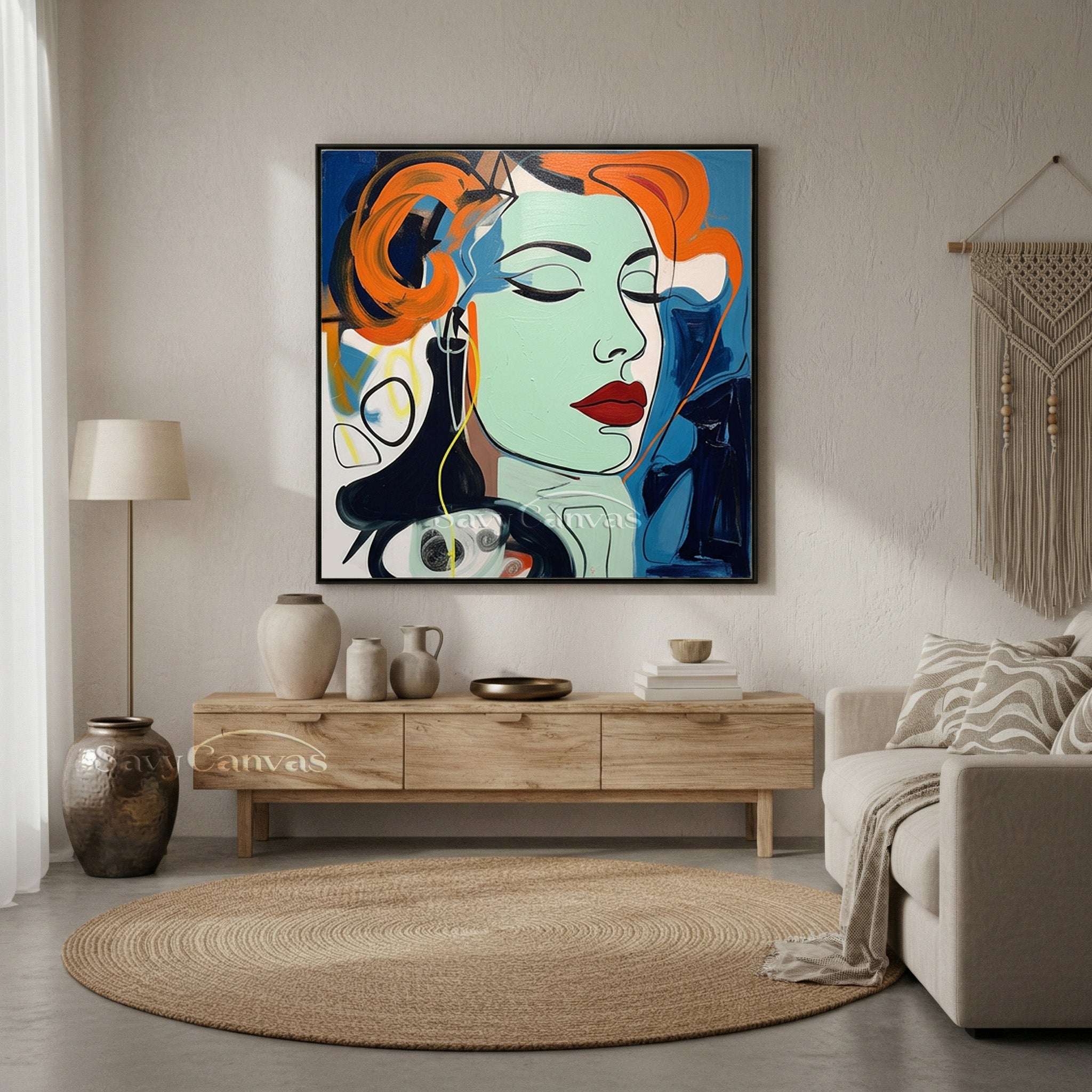 Modern Pop Art Woman Portrait Canvas - Abstract Oil Painting #SS 110
