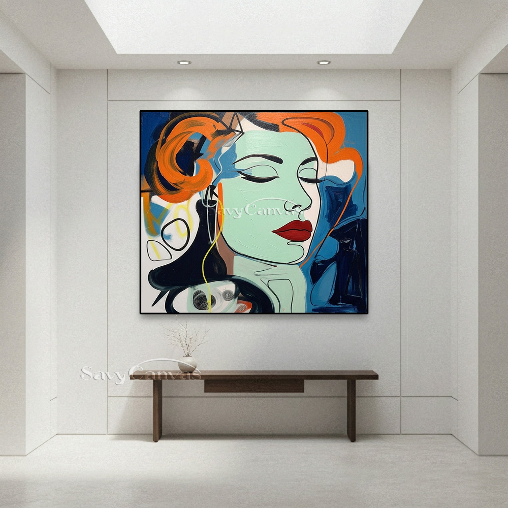 Modern Pop Art Woman Portrait Canvas - Abstract Oil Painting #SS 110