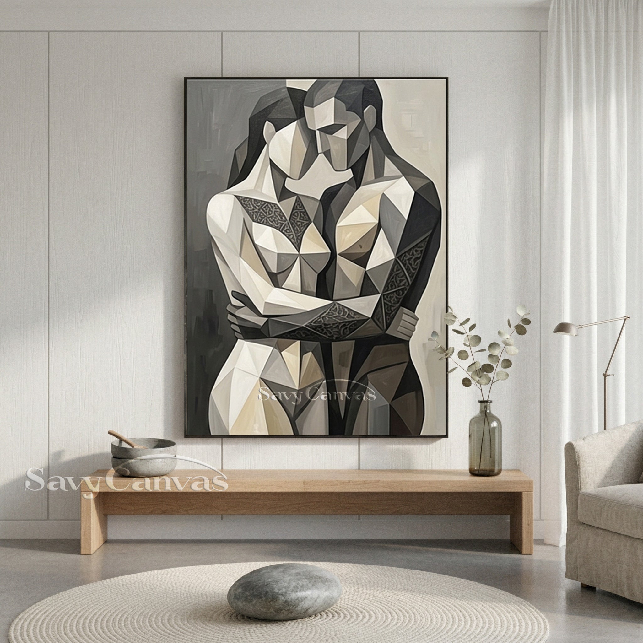 Sculptural Geometric Couple Oil Art | Minimalist Figurative Painting #SS 144