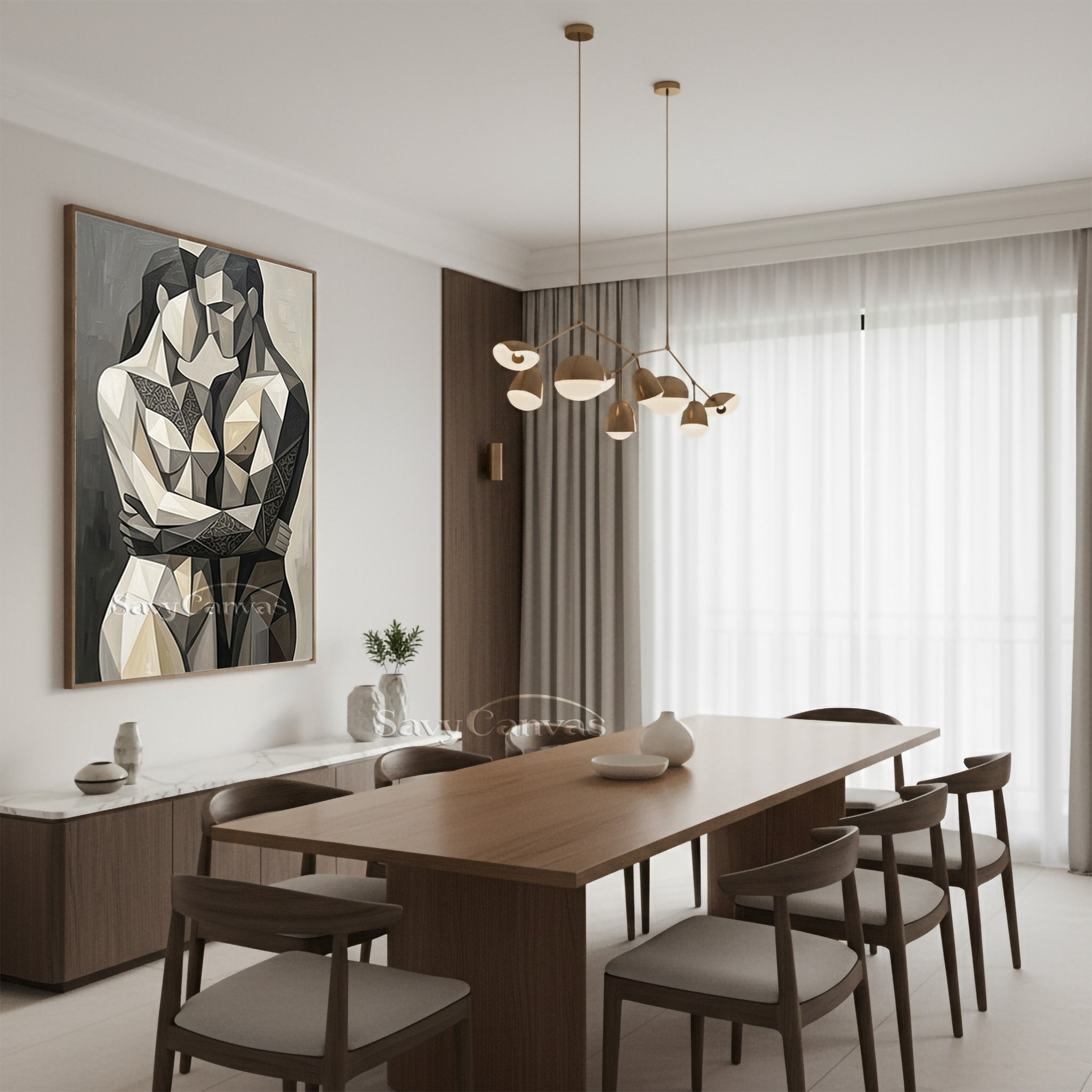 Sculptural Geometric Couple Oil Art | Minimalist Figurative Painting #SS 144