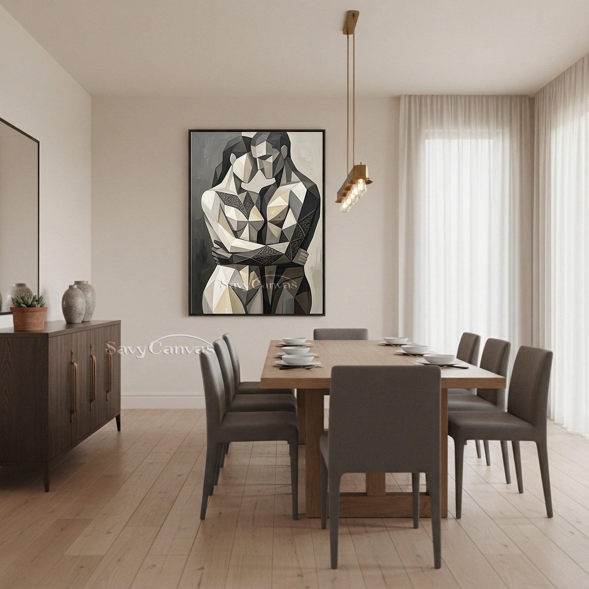 Sculptural Geometric Couple Oil Art | Minimalist Figurative Painting #SS 144
