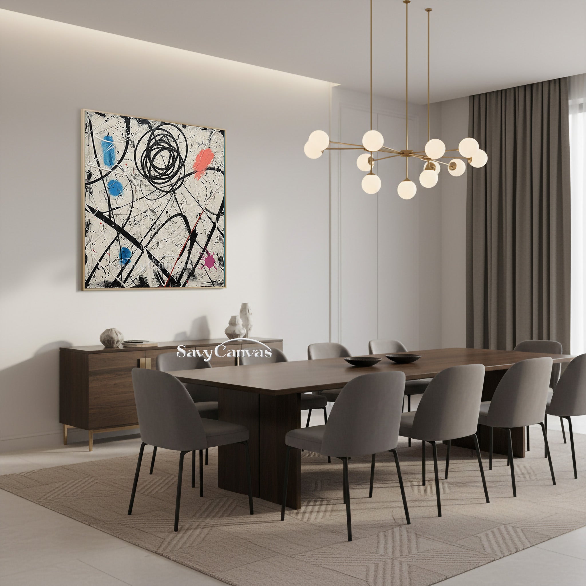 Modern Living Room Wall Decor | Large Pollock-Style Abstract Art #JJ 462