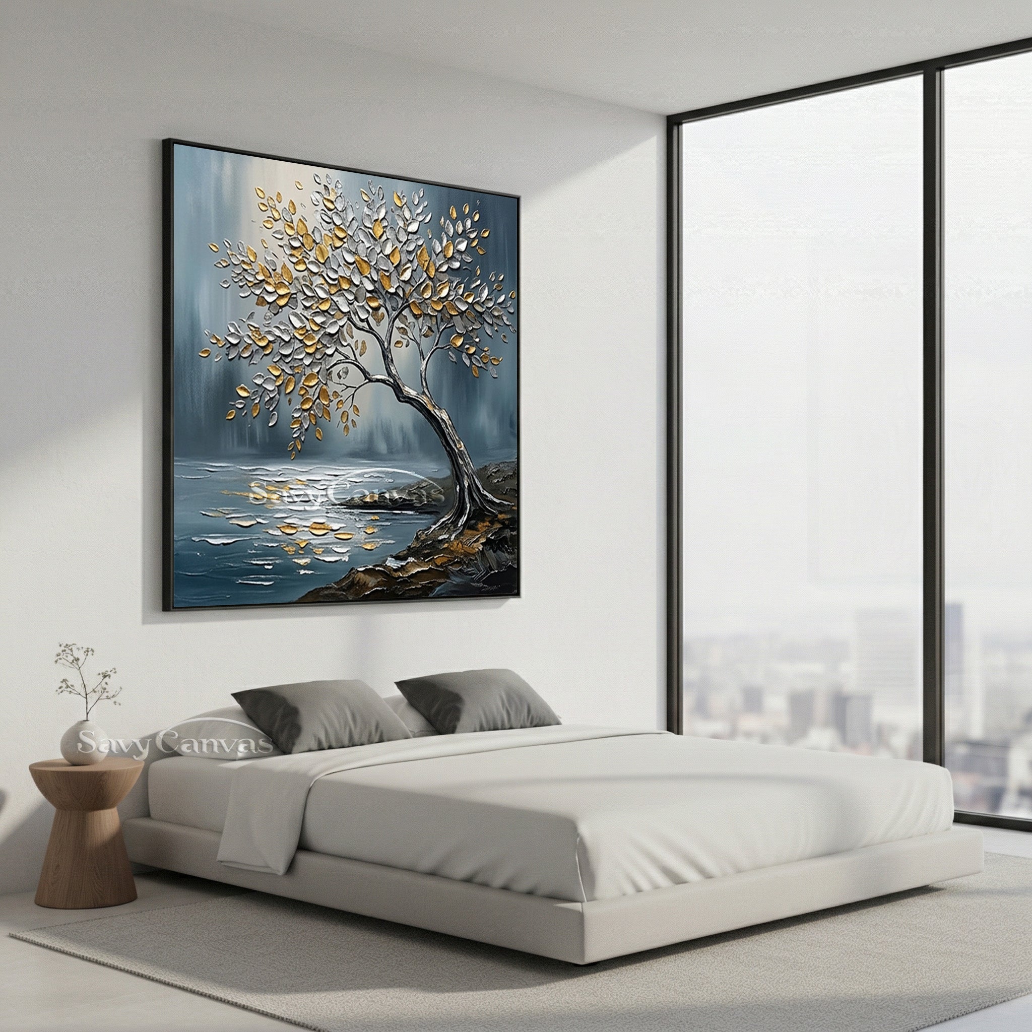 3D Textured Tree Painting | Gold & Silver Impasto Art #AA 541