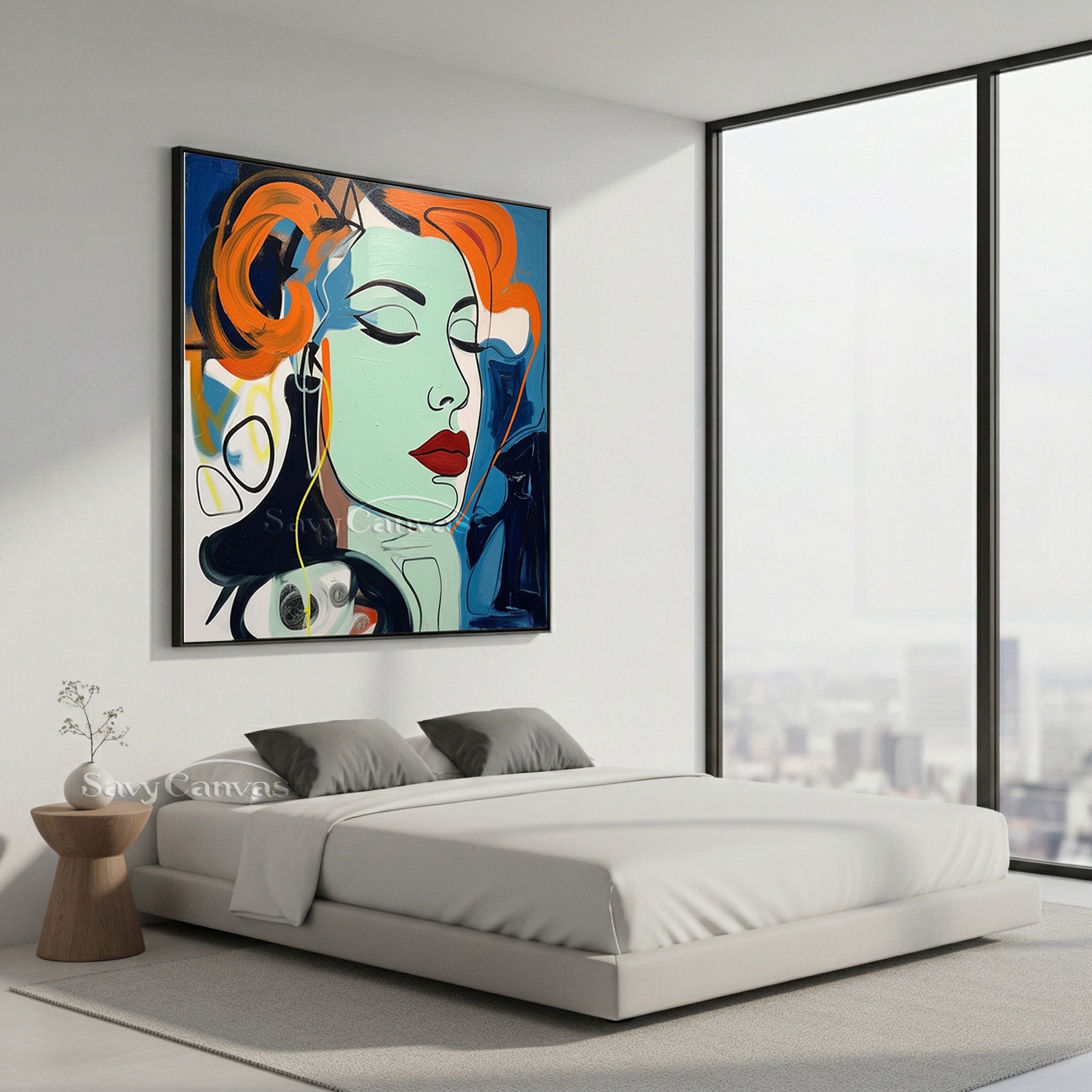 Modern Pop Art Woman Portrait Canvas - Abstract Oil Painting #SS 110