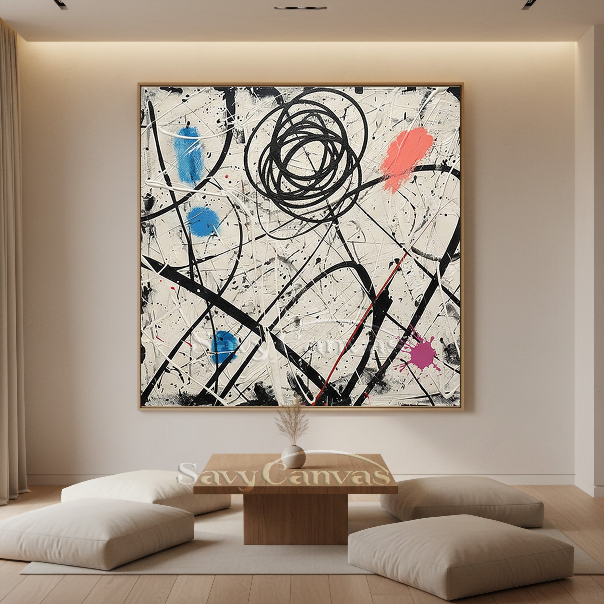 Modern Living Room Wall Decor | Large Pollock-Style Abstract Art #JJ 462
