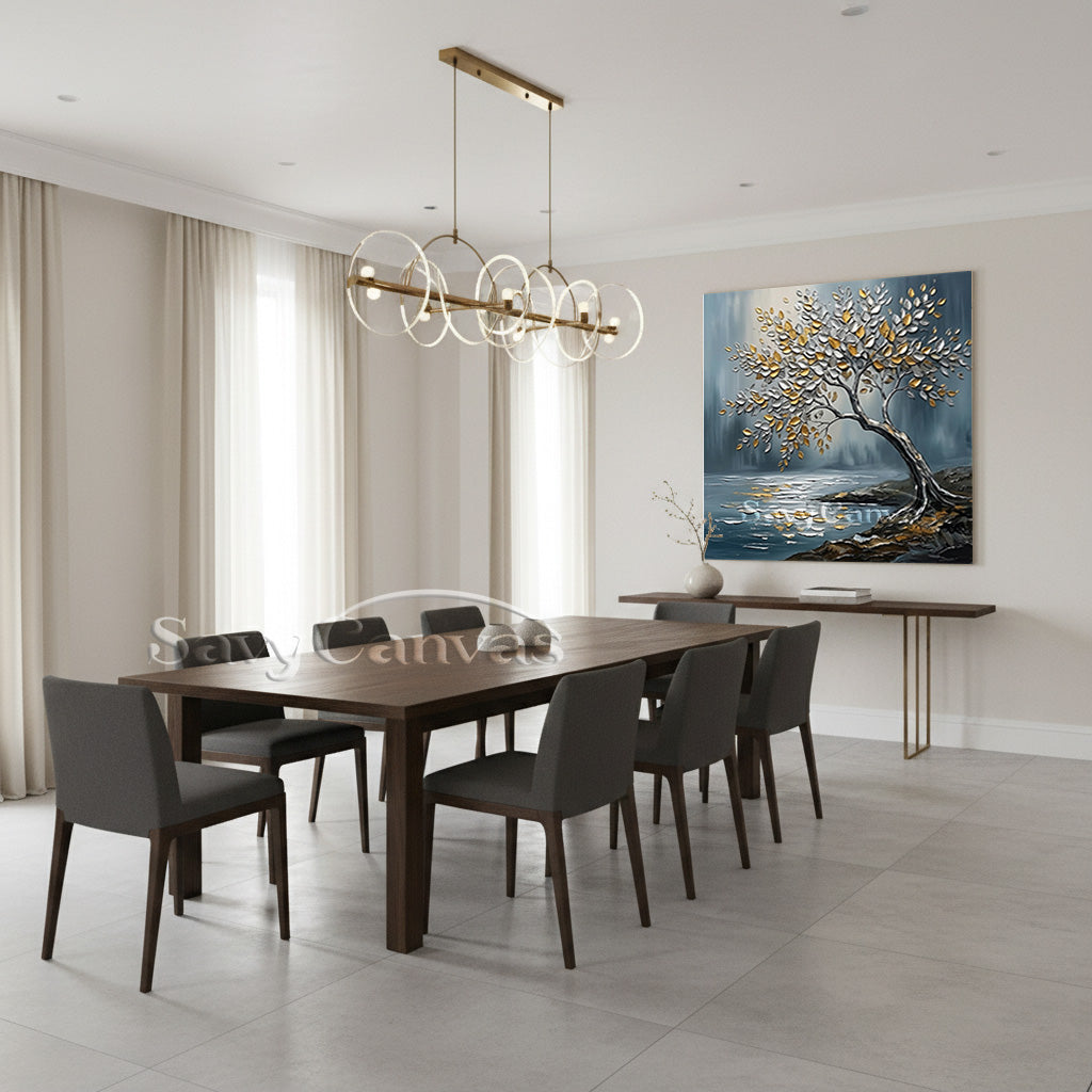 3D Textured Tree Painting | Gold & Silver Impasto Art #AA 541