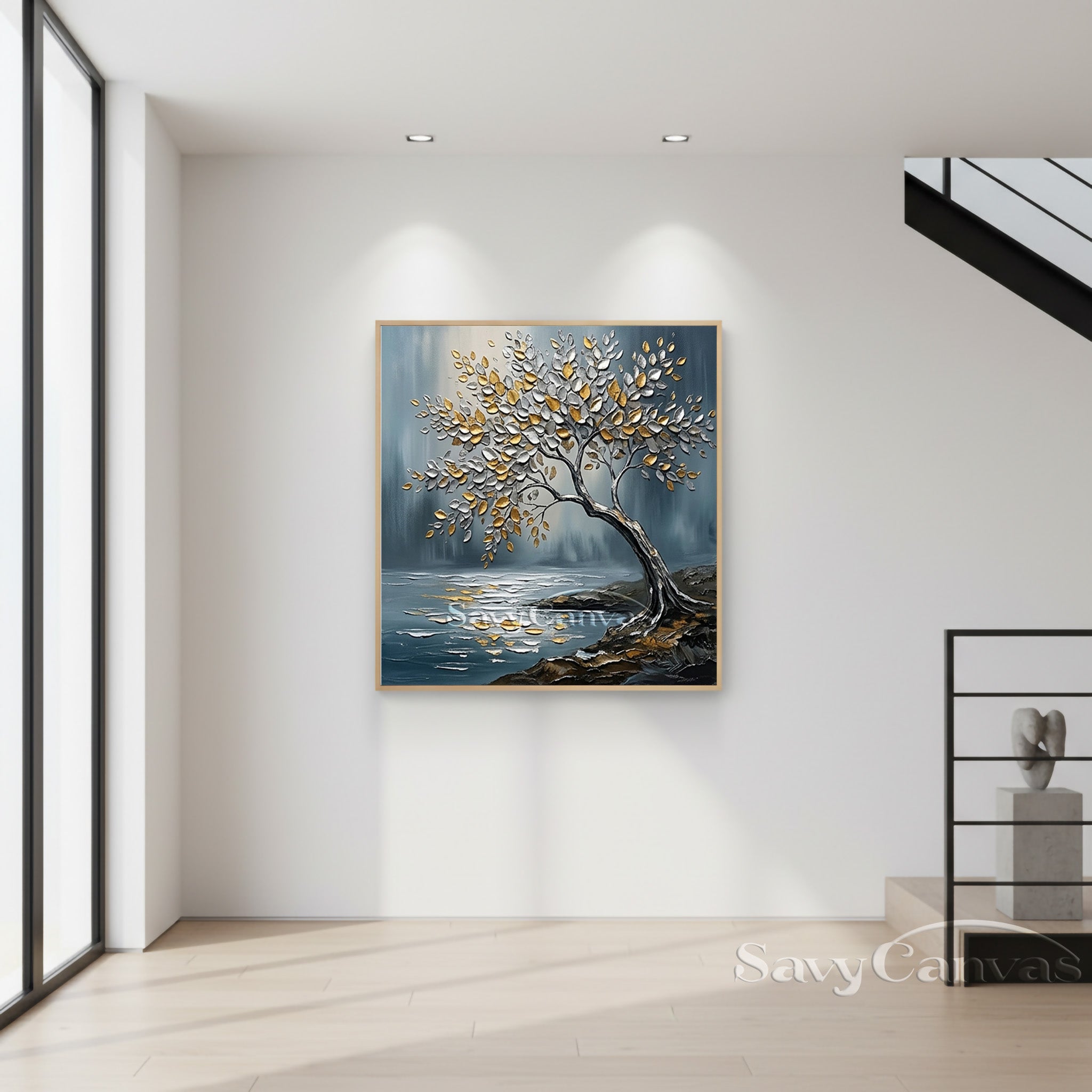 3D Textured Tree Painting | Gold & Silver Impasto Art #AA 541