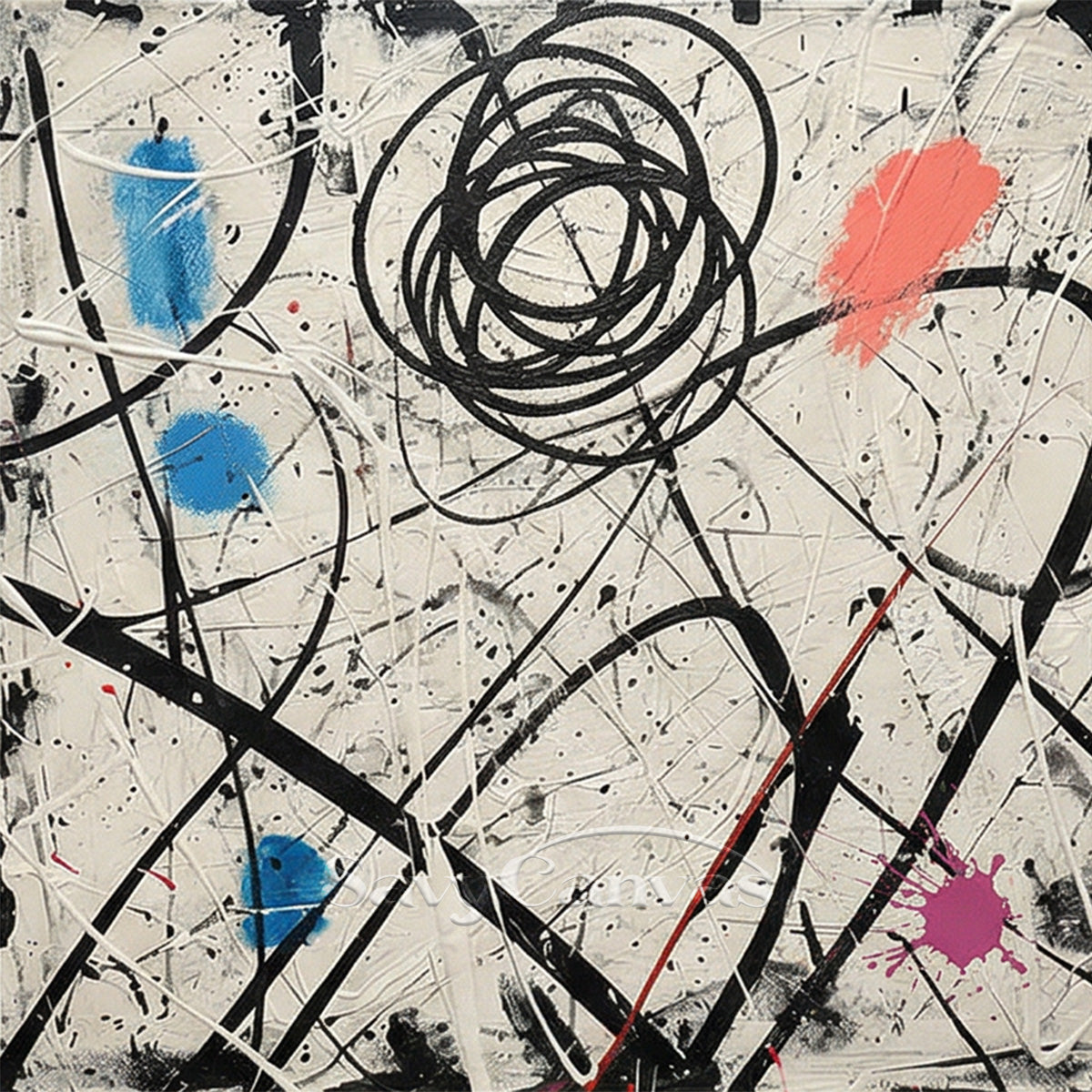 Modern Living Room Wall Decor | Large Pollock-Style Abstract Art #JJ 462