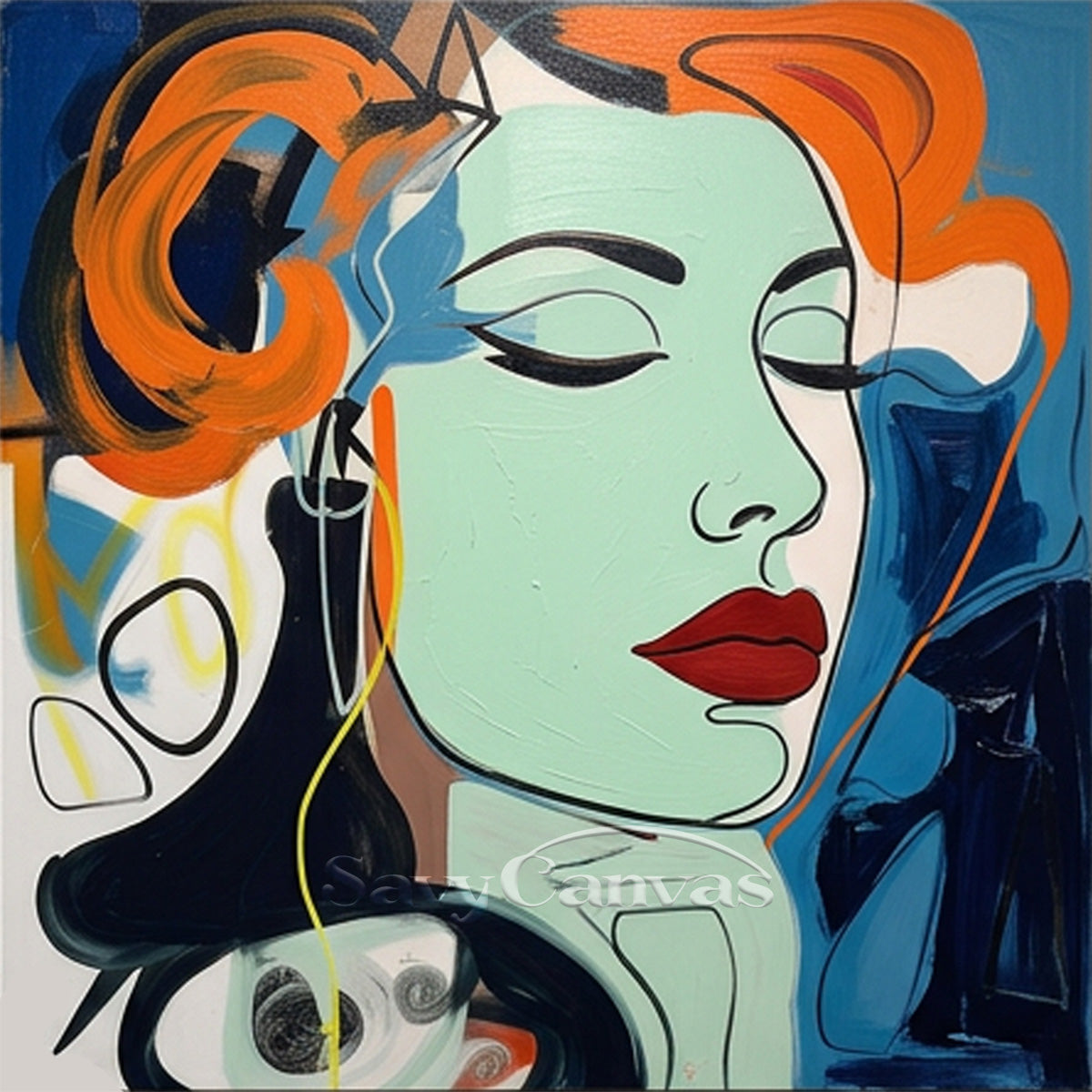 Modern Pop Art Woman Portrait Canvas - Abstract Oil Painting #SS 110