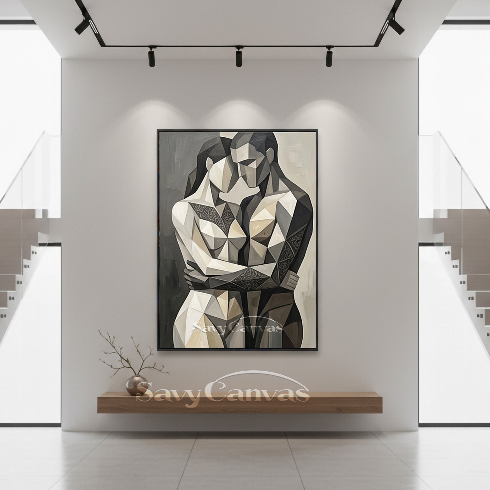 Sculptural Geometric Couple Oil Art | Minimalist Figurative Painting #SS 144