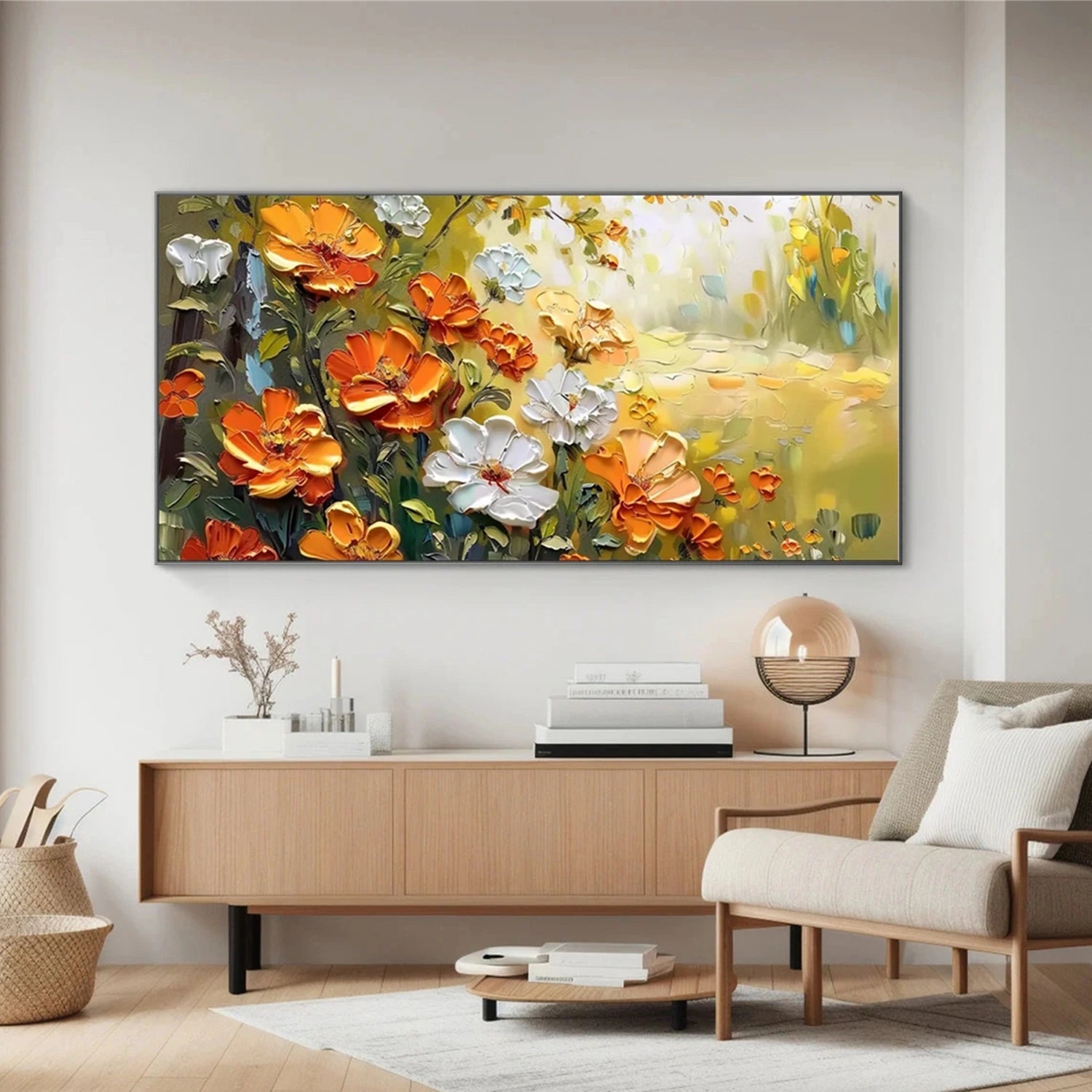 Textured Orange & White Flower Art | Original Impasto Painting #JJ 299