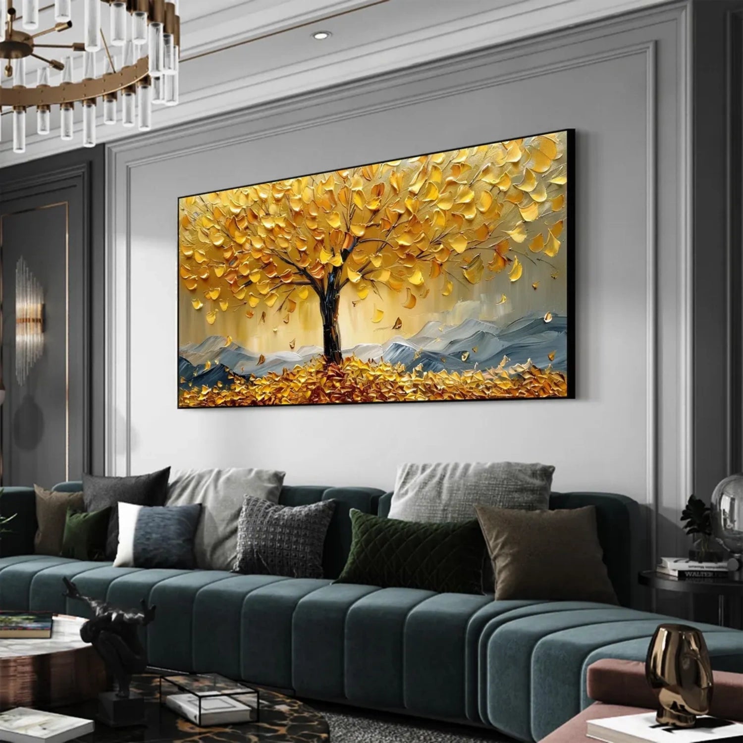 Abstract Floral Gold Leaf Painting | Hand-Painted Modern Art #JJ 316