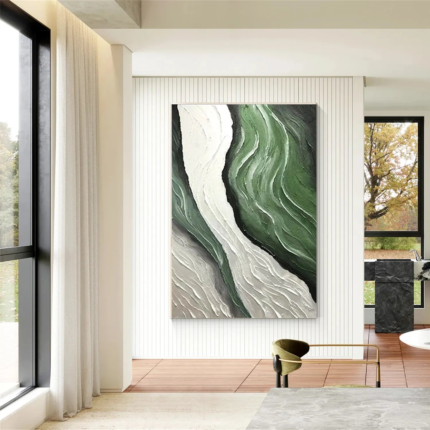 Handmade Abstract Art Green Ocean Wave  Large Wall Art #JJ 221