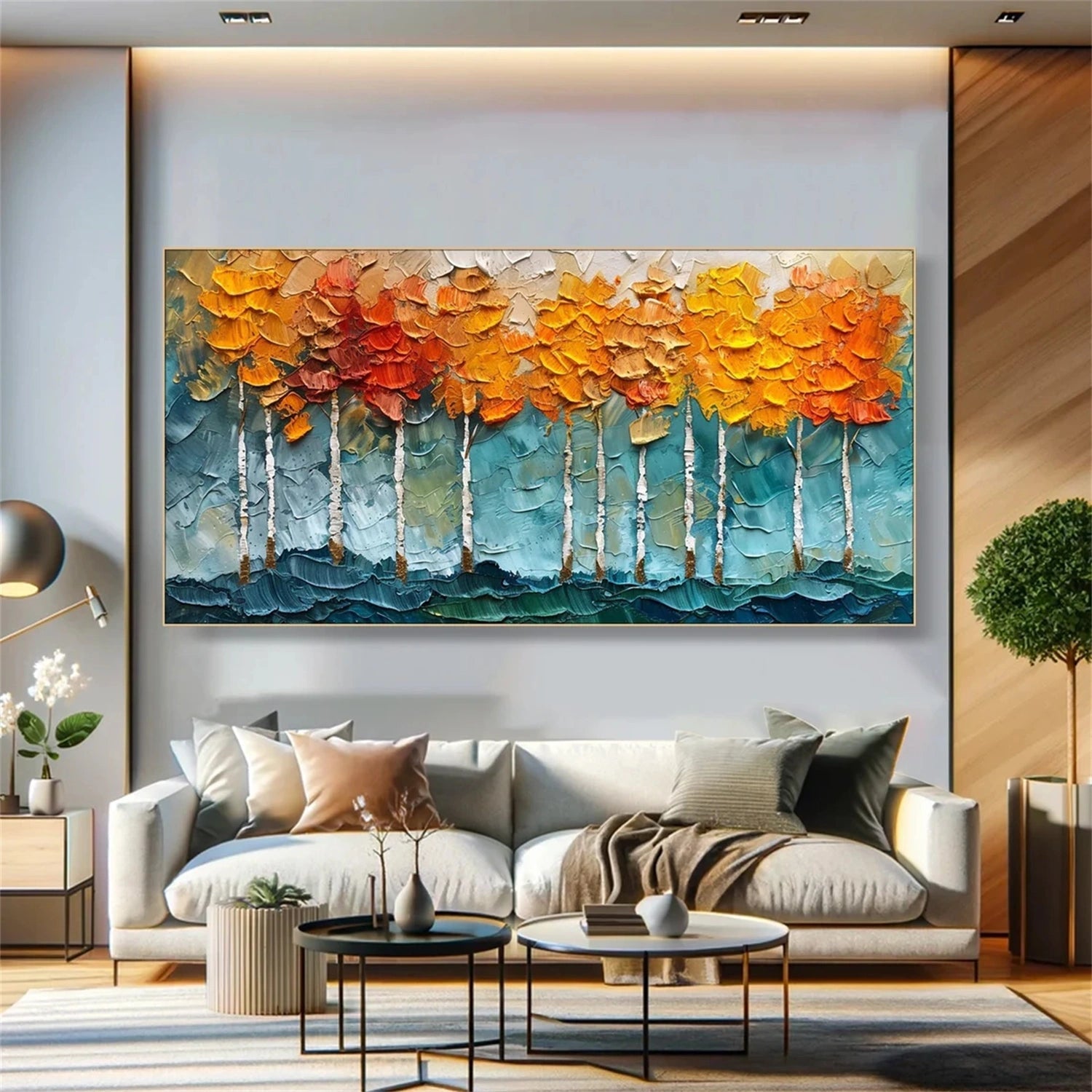 Large Panoramic |Fall Tree Painting | Modern Touch - Savy Canvas