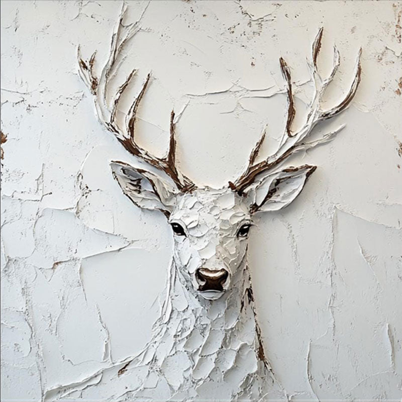 White Plaster Art Deer | Large Textured Stag Painting Decor #ZZ 147