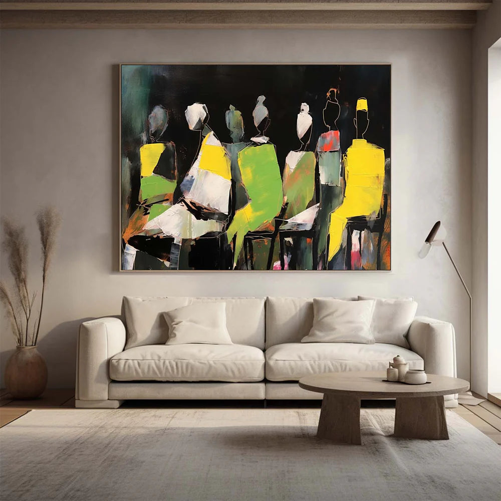 Color Block People Art – Large Modern Abstract Group Portrait Wall Art
