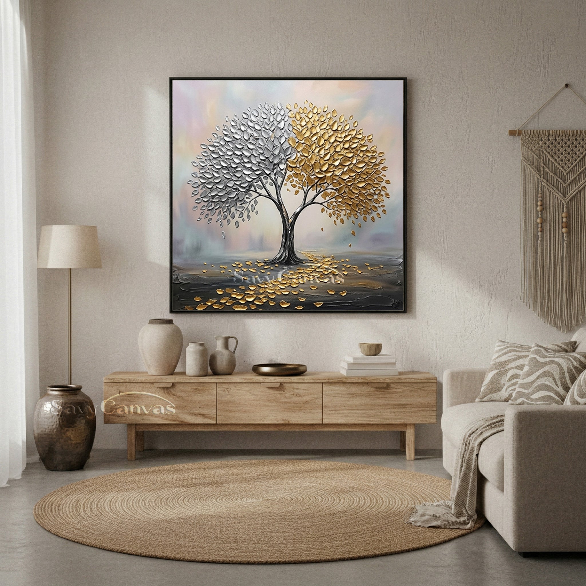 3D Textured Tree of Life | Gold & Silver Leaf Painting #AA 537